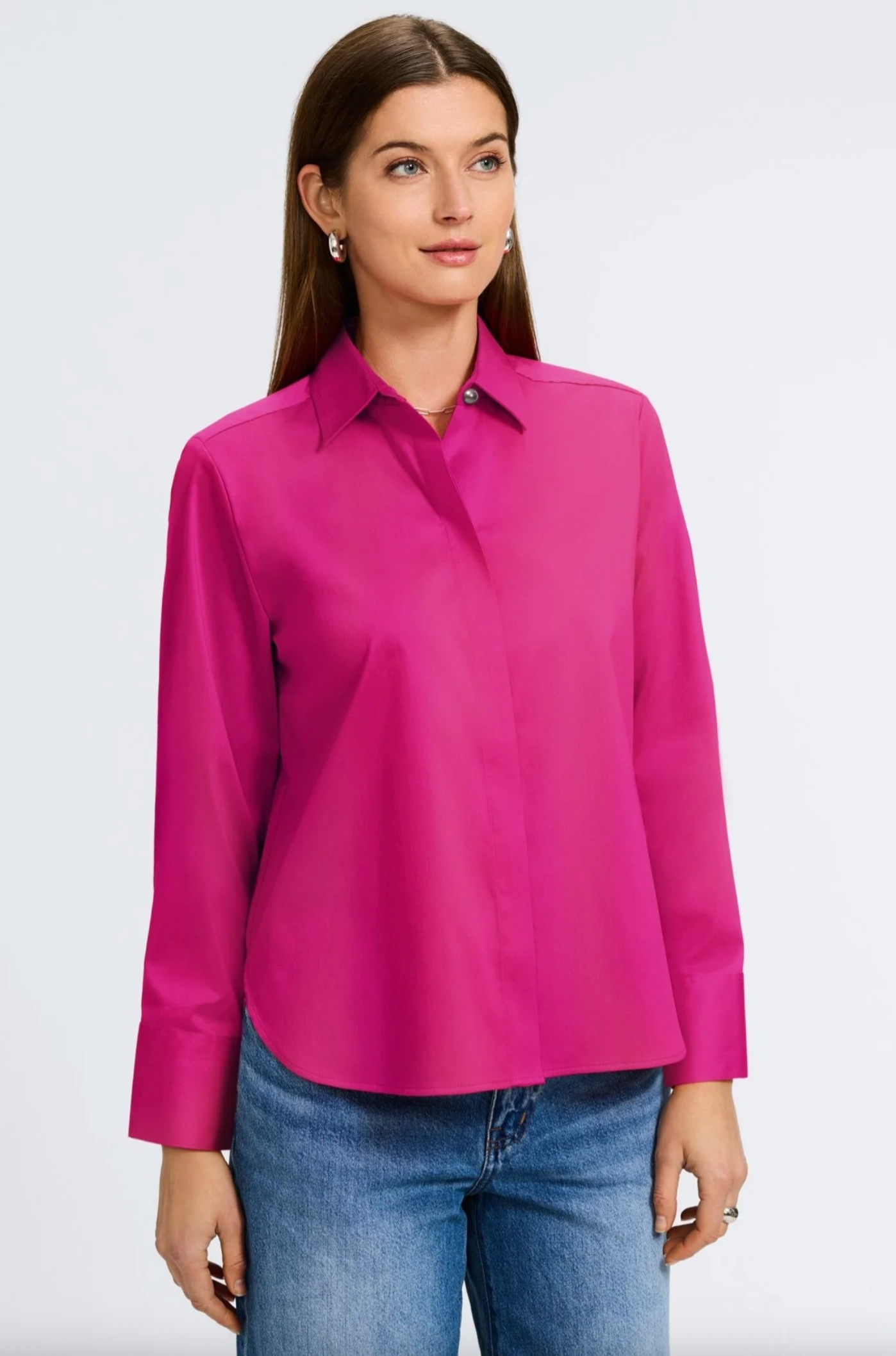 Pearl No Iron Stretch Matte Sateen Long Sleeve Shirt - Pink Tourmaline