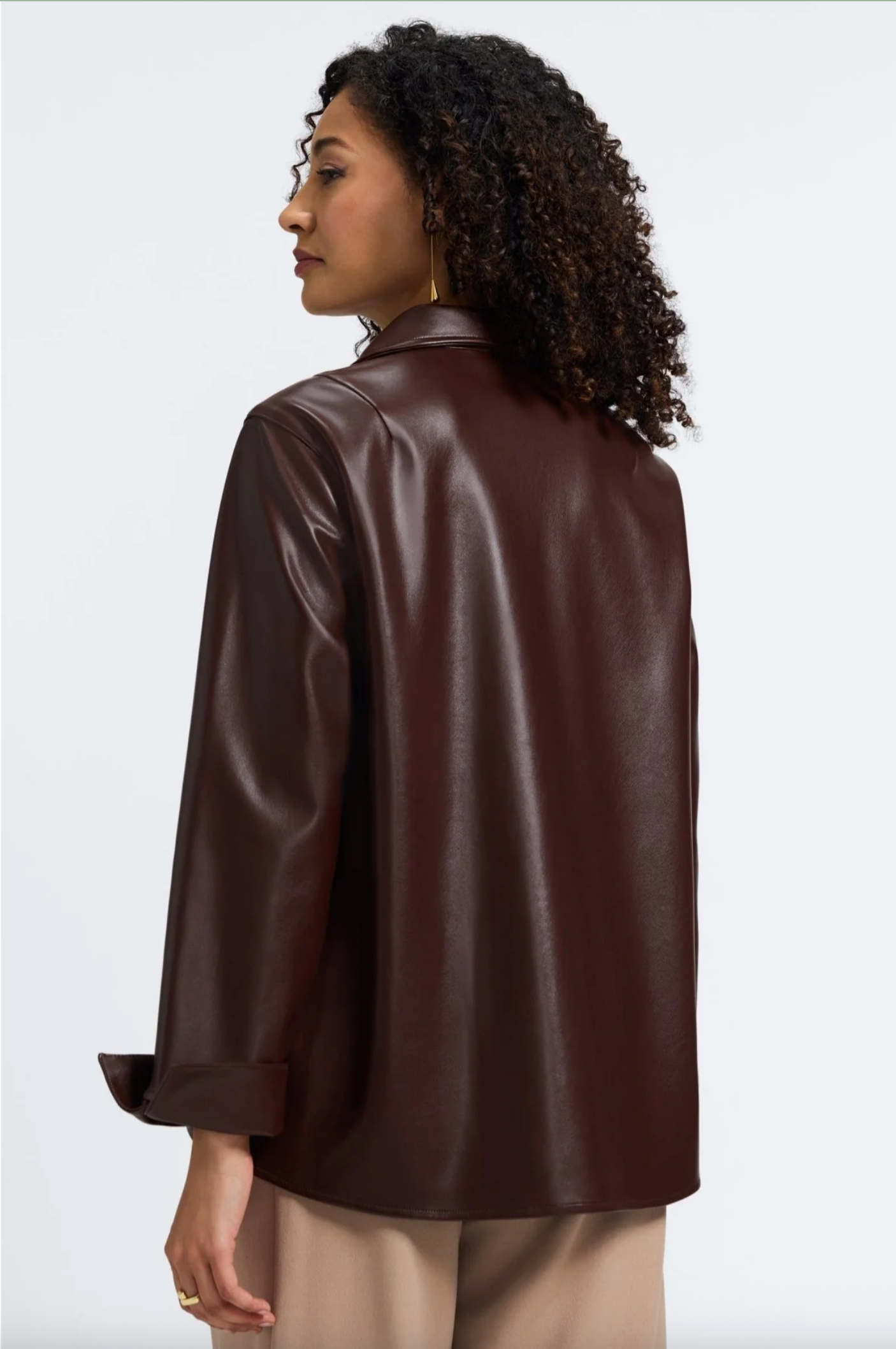 Agnes Vegan Leather Long Sleeve Popover Shirt - Chicory Coffee