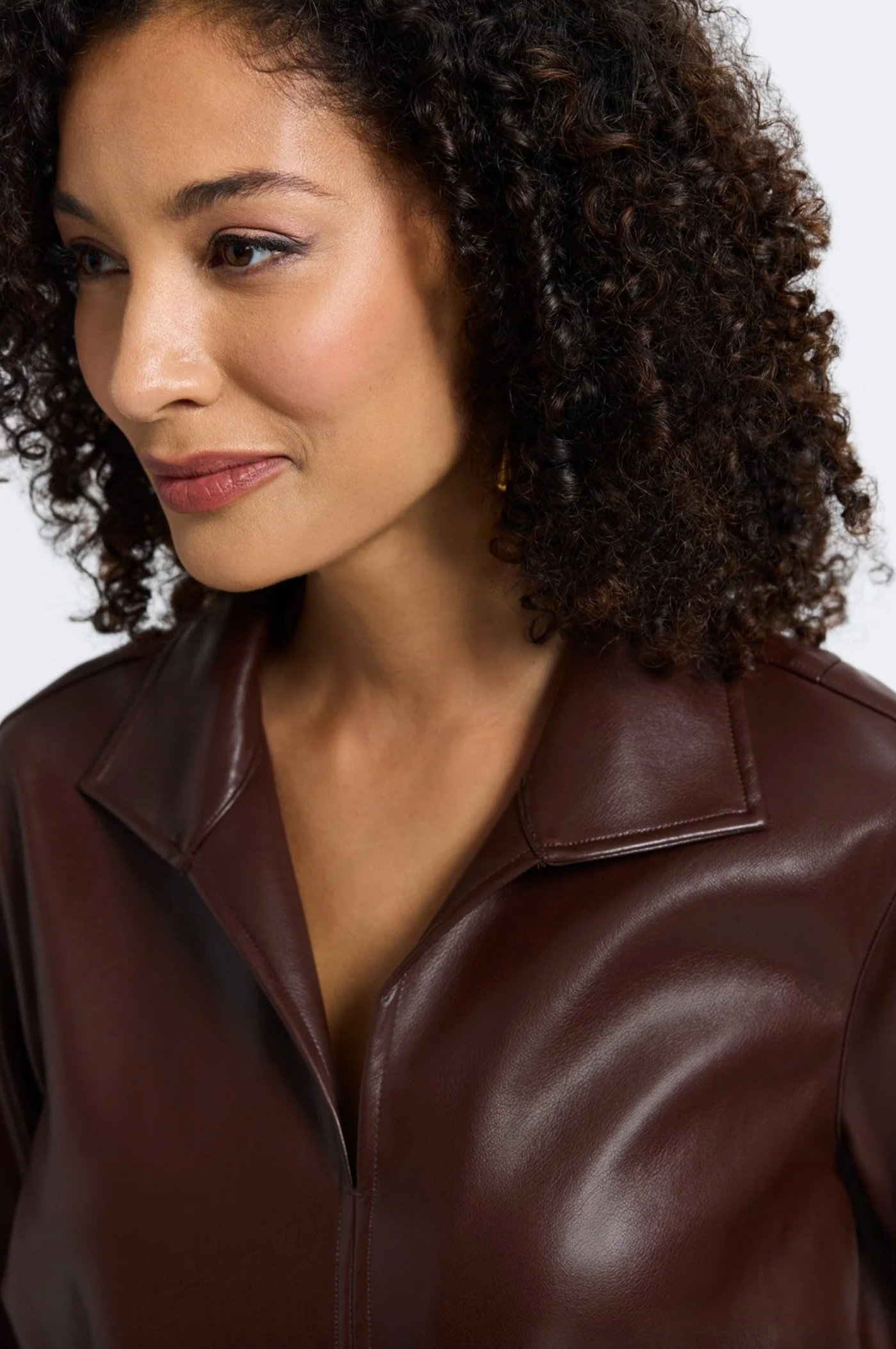 Agnes Vegan Leather Long Sleeve Popover Shirt - Chicory Coffee