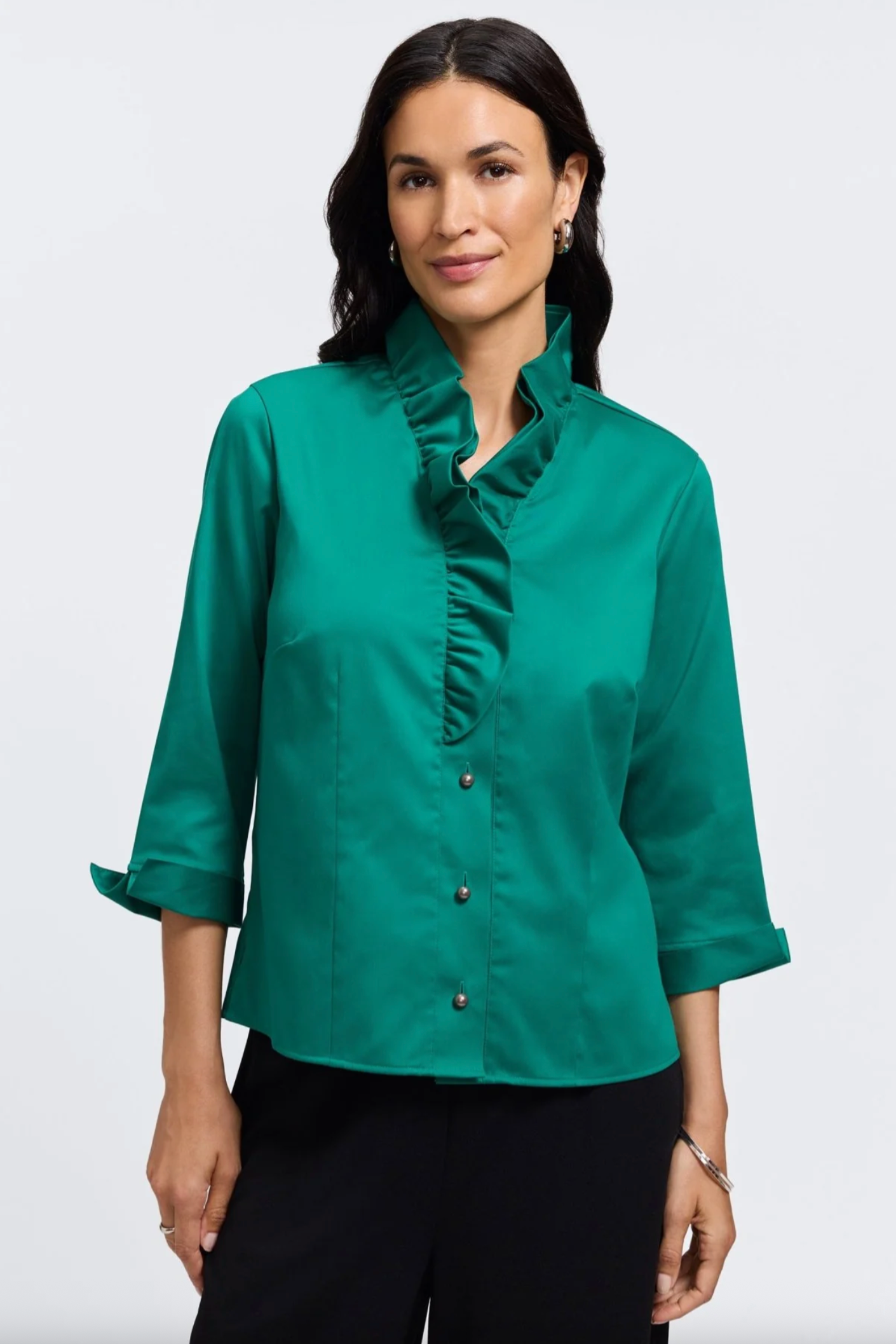 Edith Stretch Matte Sateen 3/4 Sleeve Shirt Jacket - Two Colors