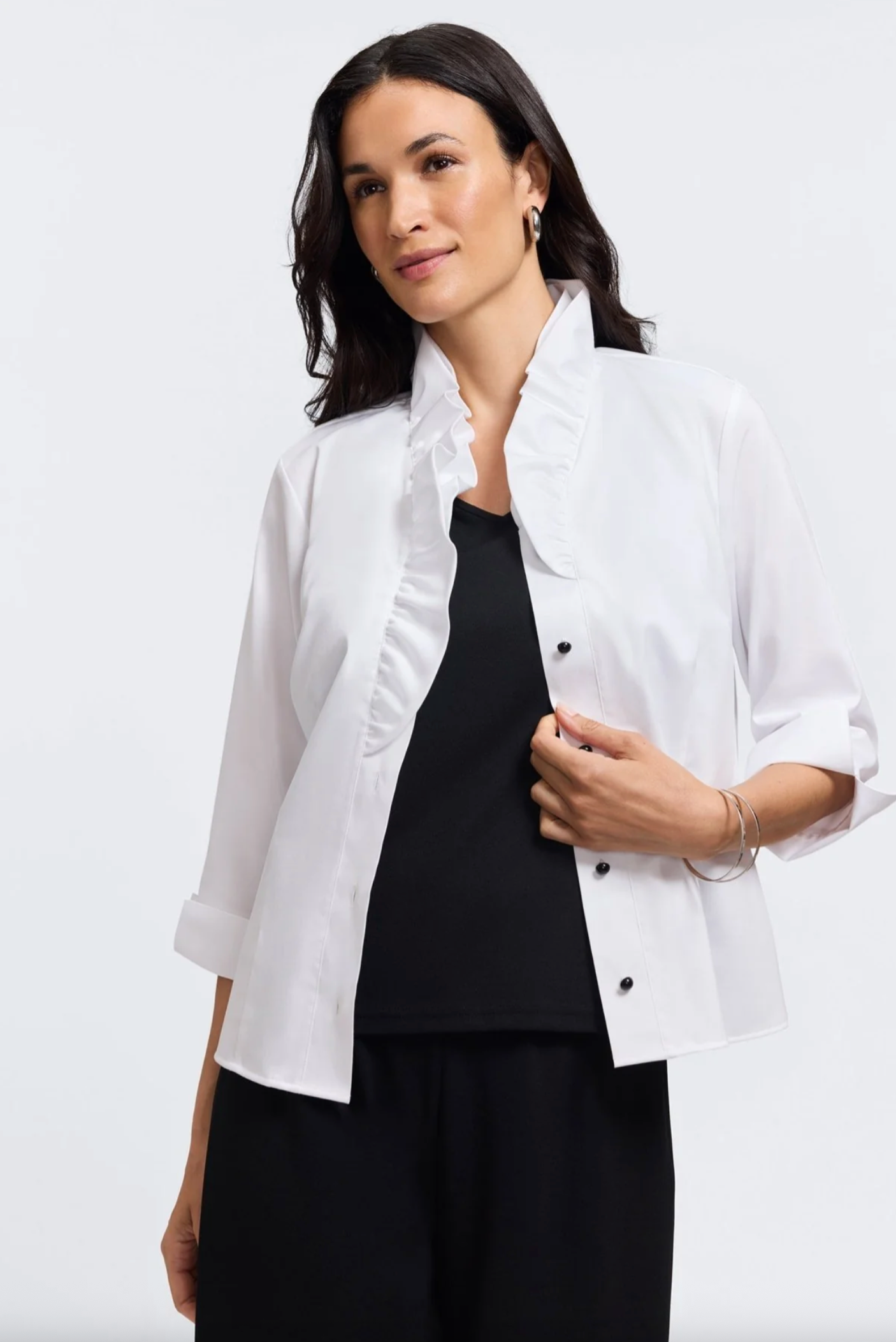 Edith Stretch Matte Sateen 3/4 Sleeve Shirt Jacket - Two Colors