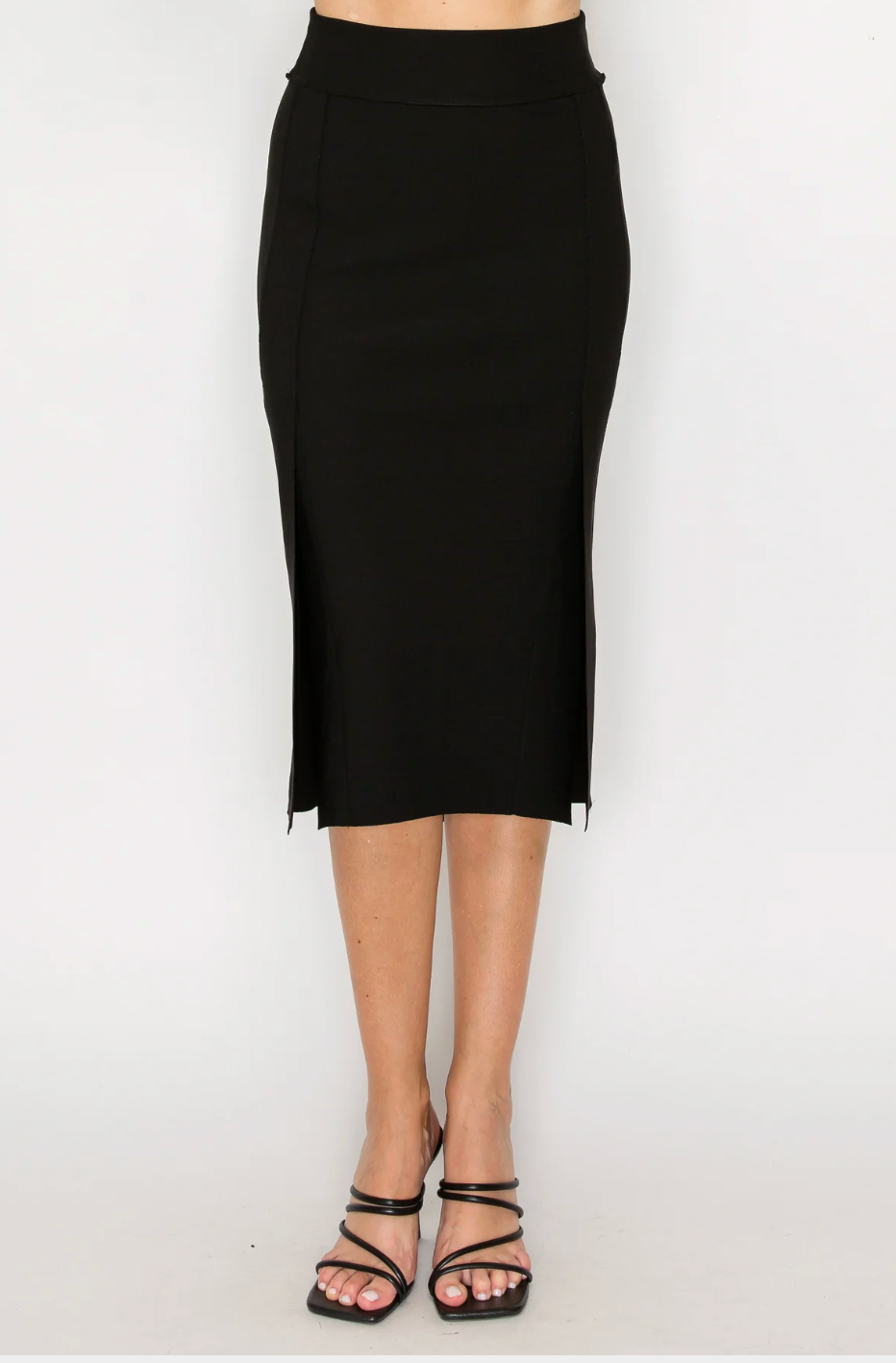 The Kamari Stretch Crepe Knit Skirt - Black
