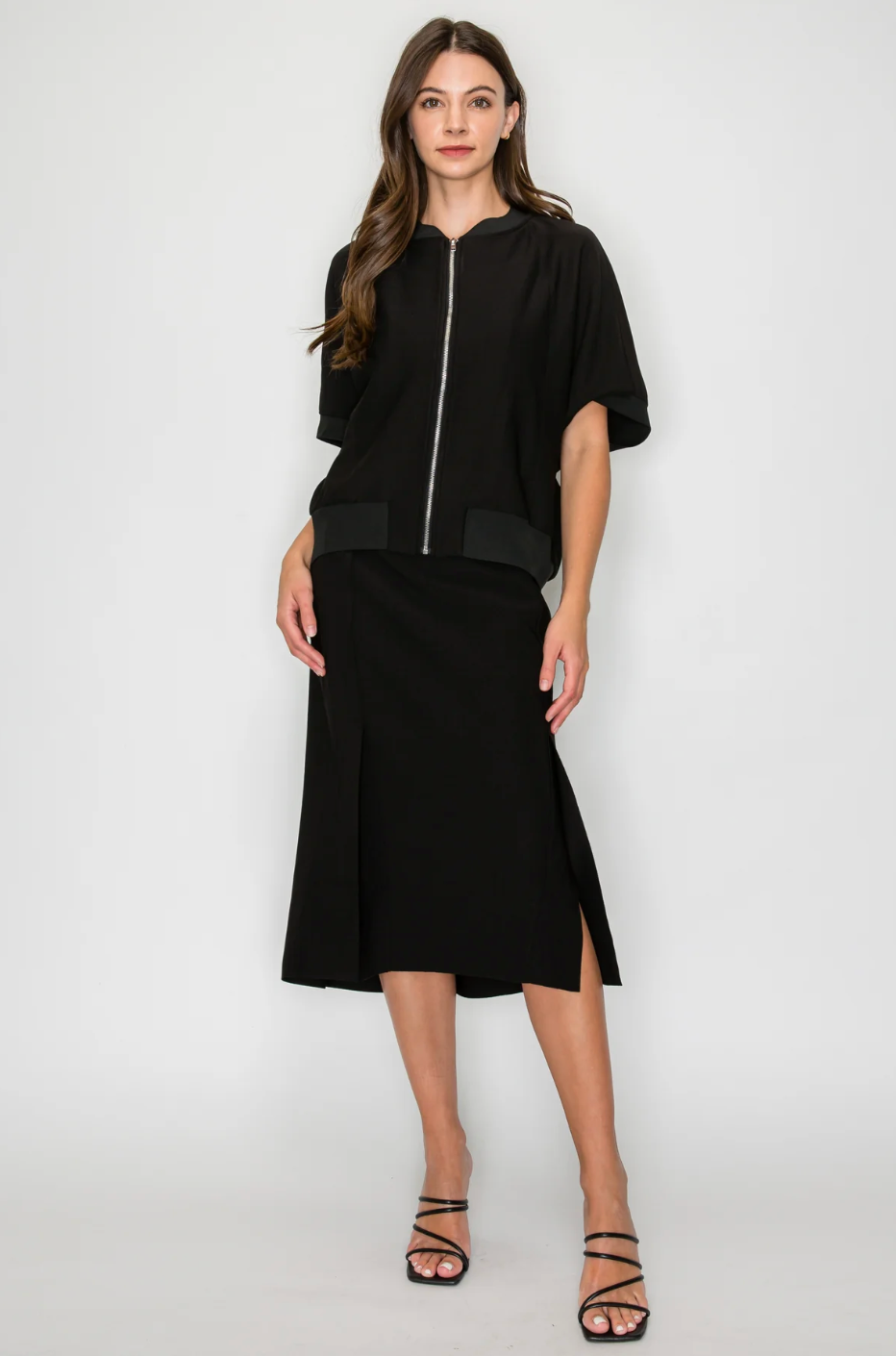 The Kamari Stretch Crepe Knit Skirt - Black