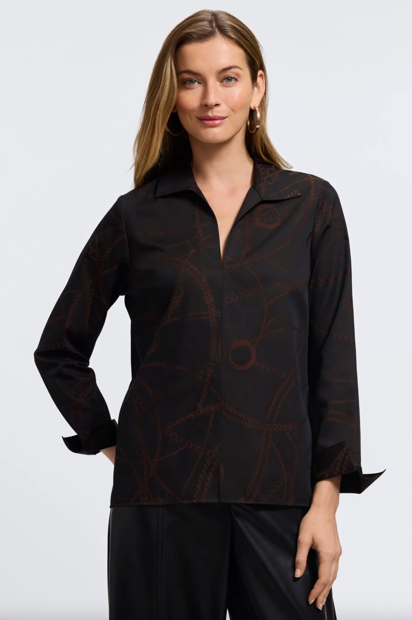 Agnes Chain Stripe Jacquard Long Sleeve Popover Shirt