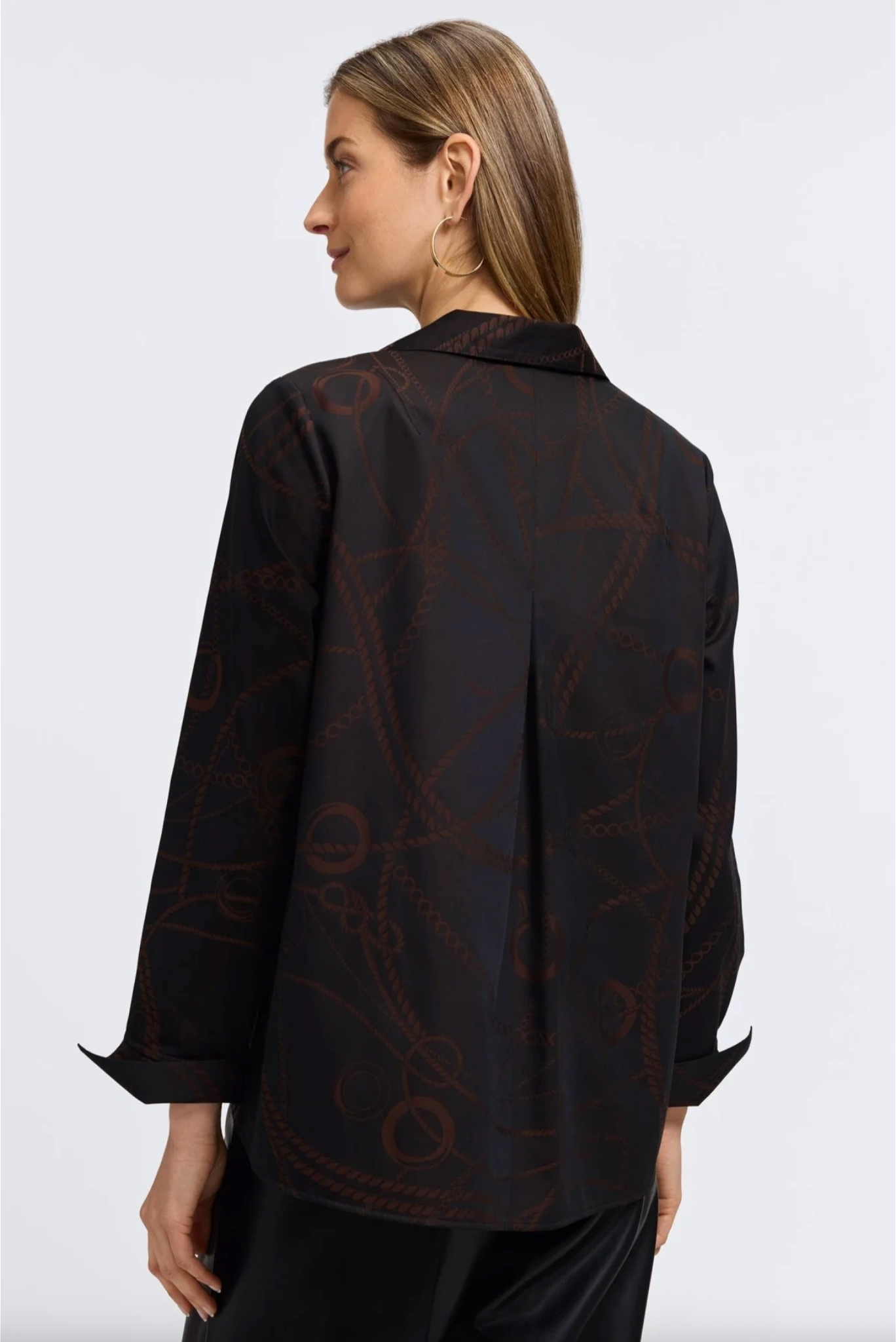 Agnes Chain Stripe Jacquard Long Sleeve Popover Shirt