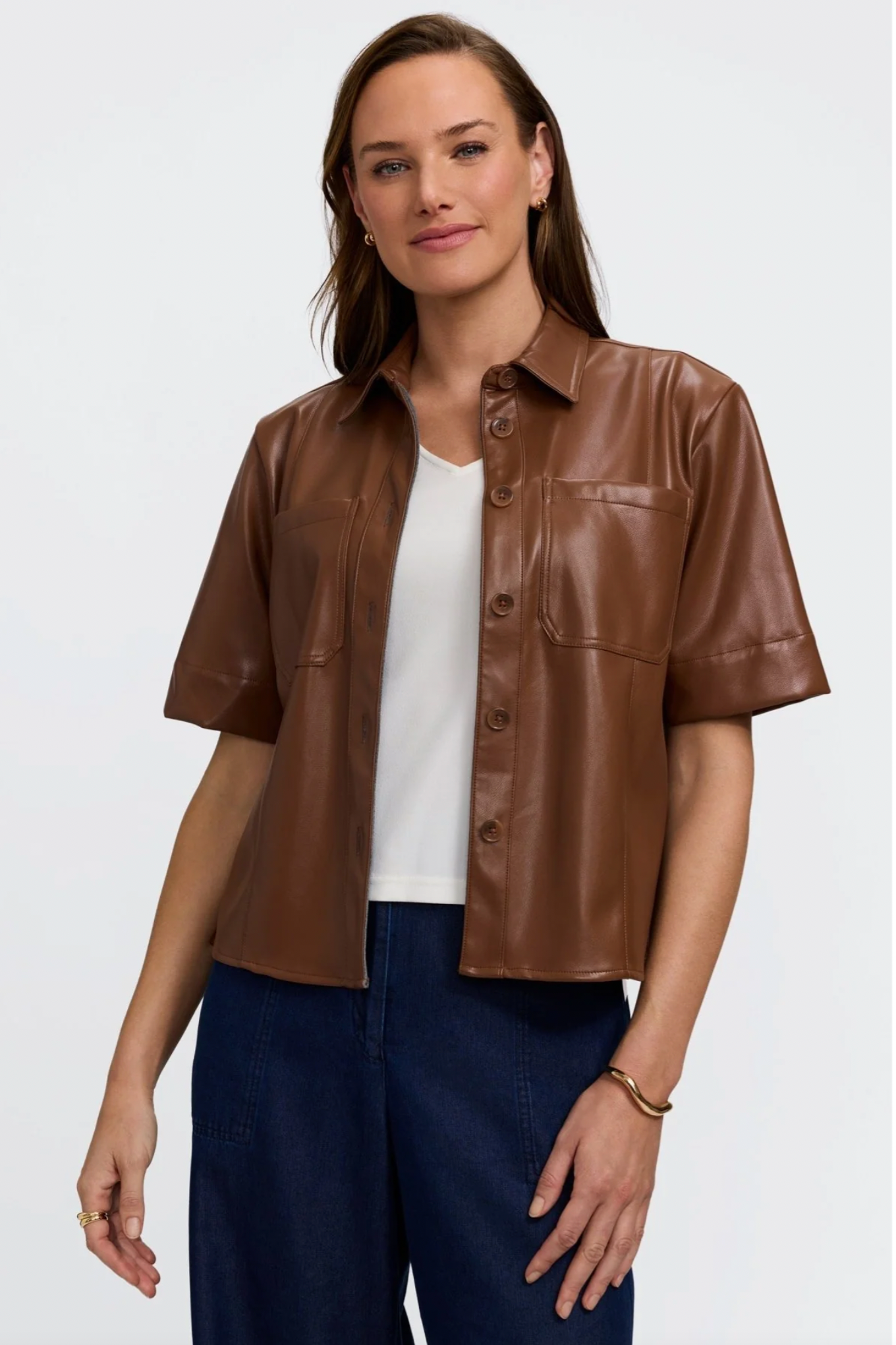 Demi Vegan Leather Elbow Sleeve Shirt Jacket - Two Colors