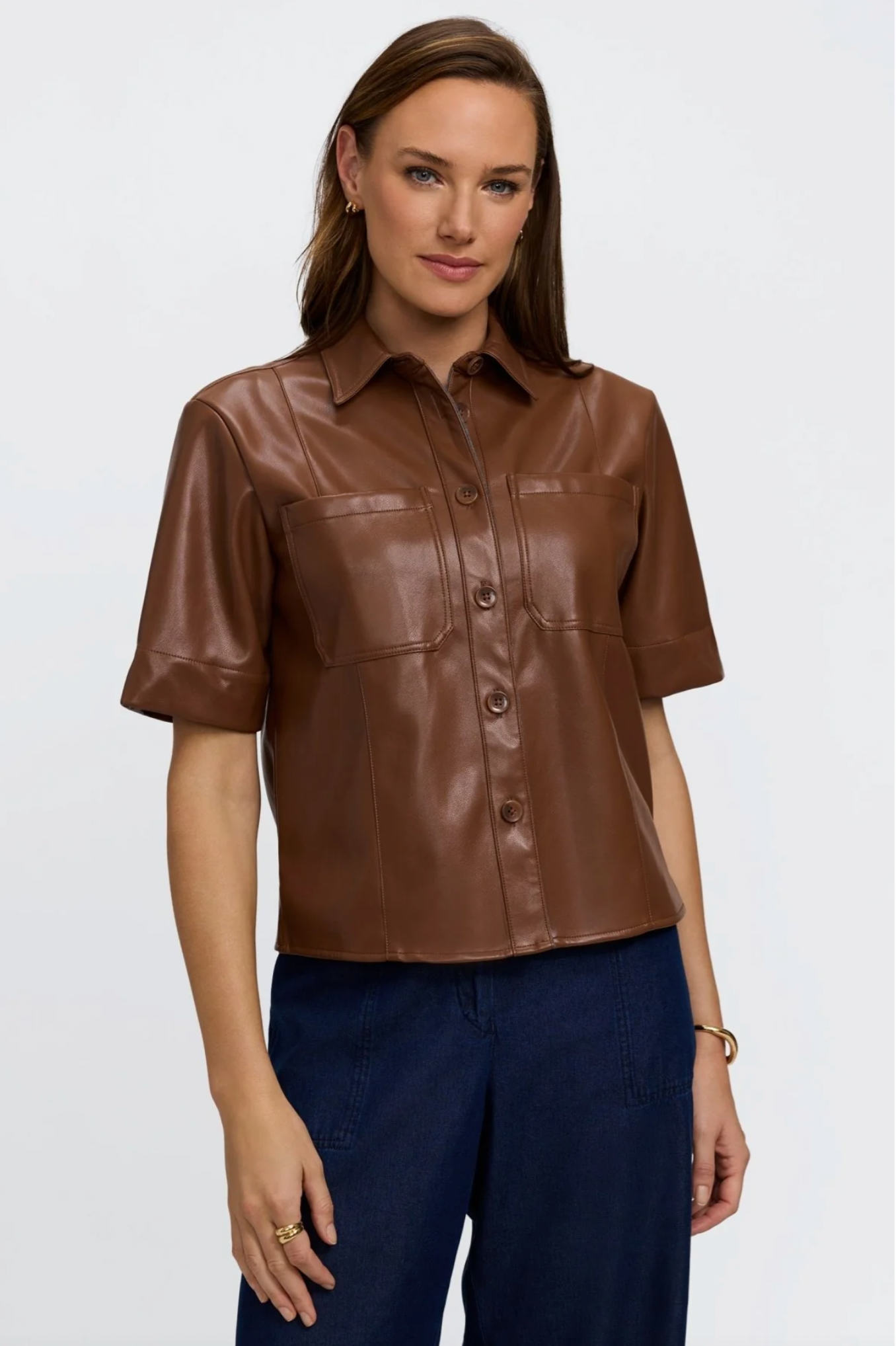 Demi Vegan Leather Elbow Sleeve Shirt Jacket - Two Colors