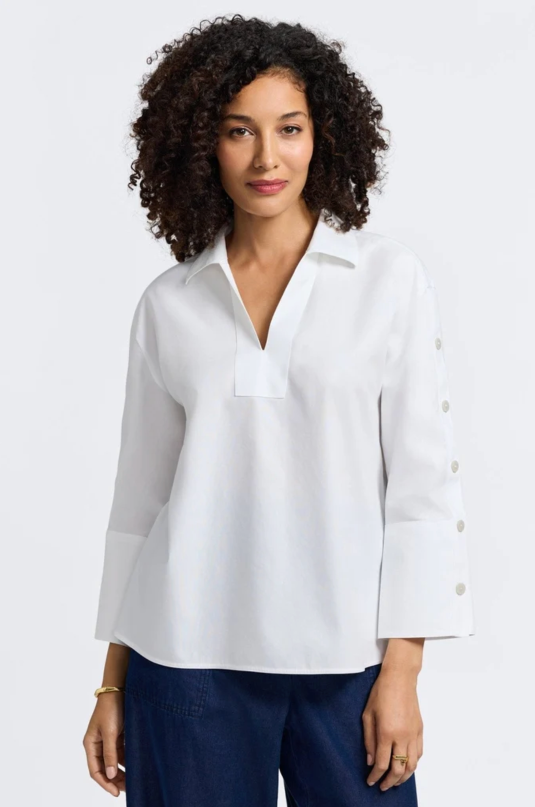 Lainey No Iron Pinpoint 3/4 Button Sleeve Shirt - White