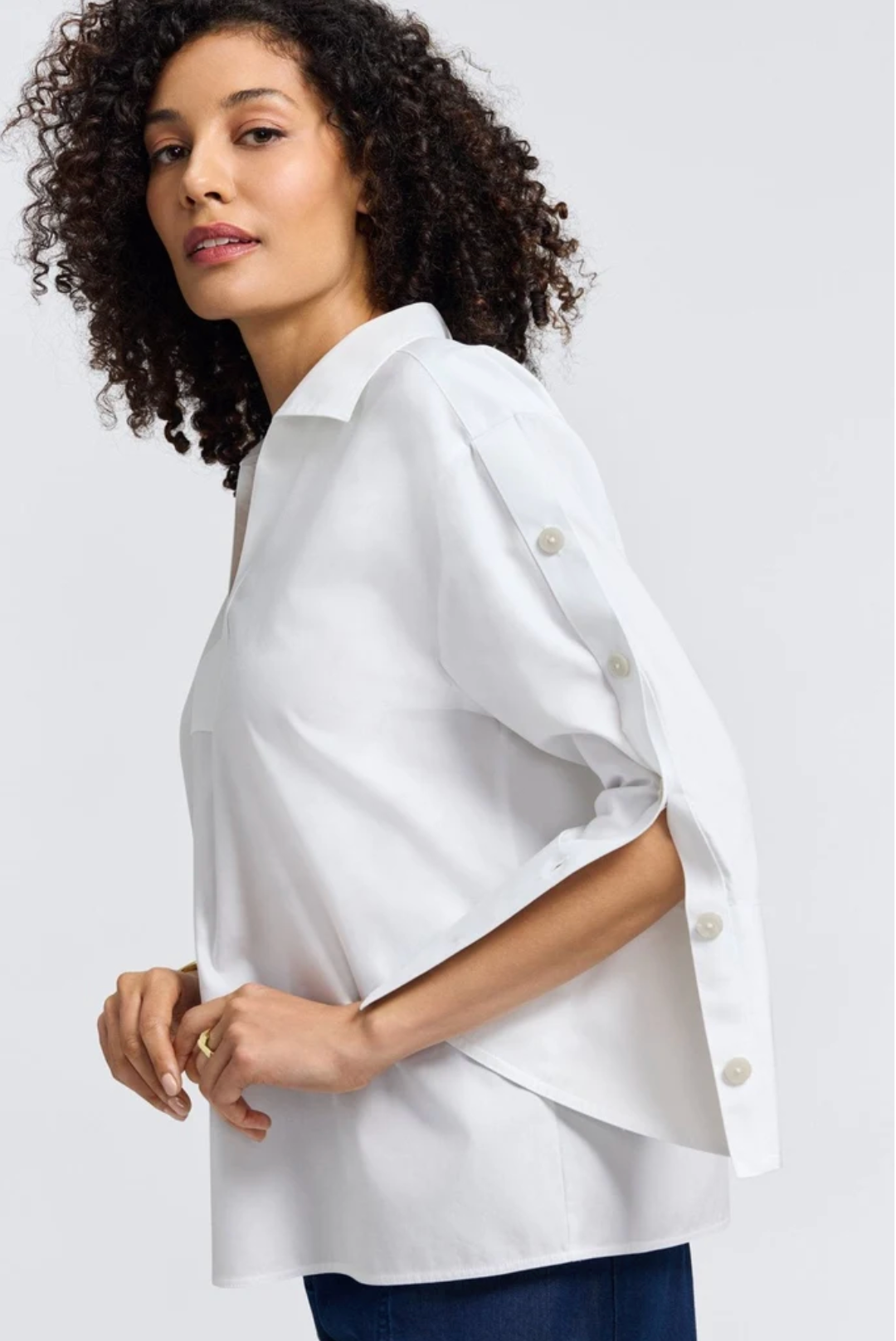 Lainey No Iron Pinpoint 3/4 Button Sleeve Shirt - White