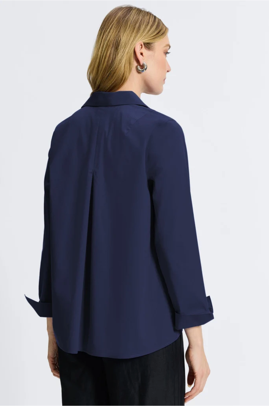 Agnes Stretch No Iron Popover Long Sleeve Shirt - Navy