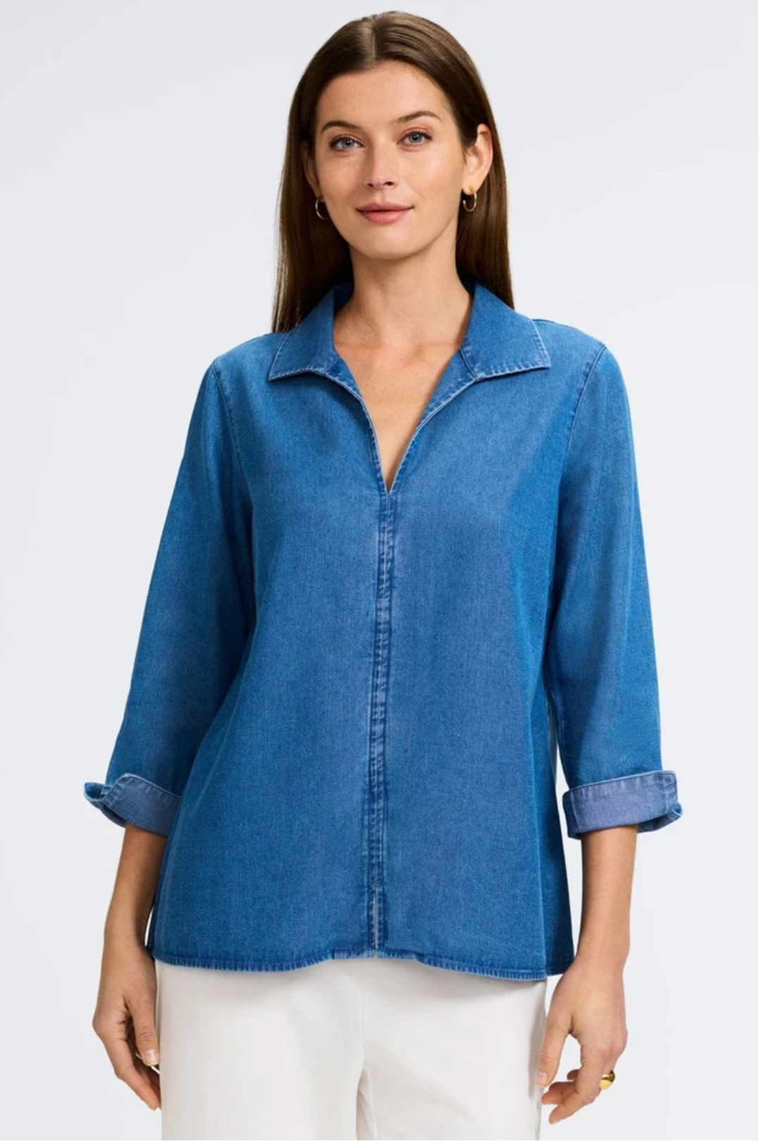 Agnes Tencel Denim 3/4 Sleeve Shirt - Medium Wash