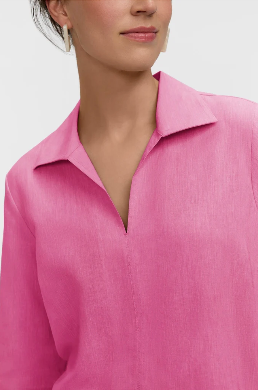 Agnes Solid Linen Blend 3/4 Sleeve Shirt - Cosmo Pink