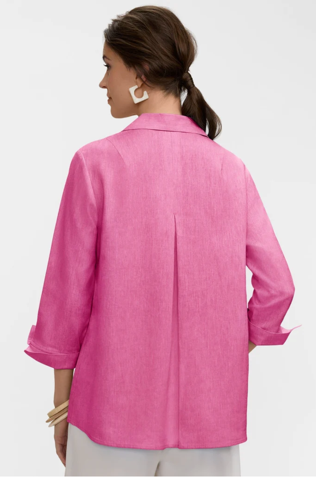 Agnes Solid Linen Blend 3/4 Sleeve Shirt - Cosmo Pink