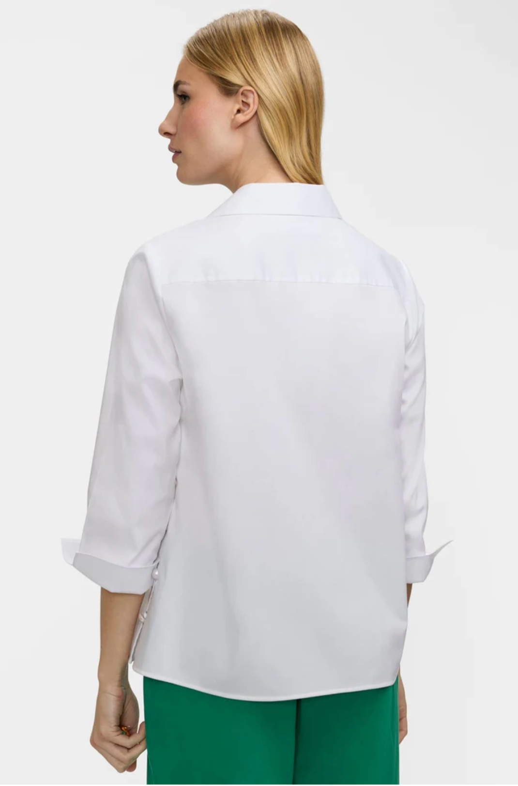 Beatrice Pearl Stretch Matte Sateen 3/4 Sleeve Shirt - White