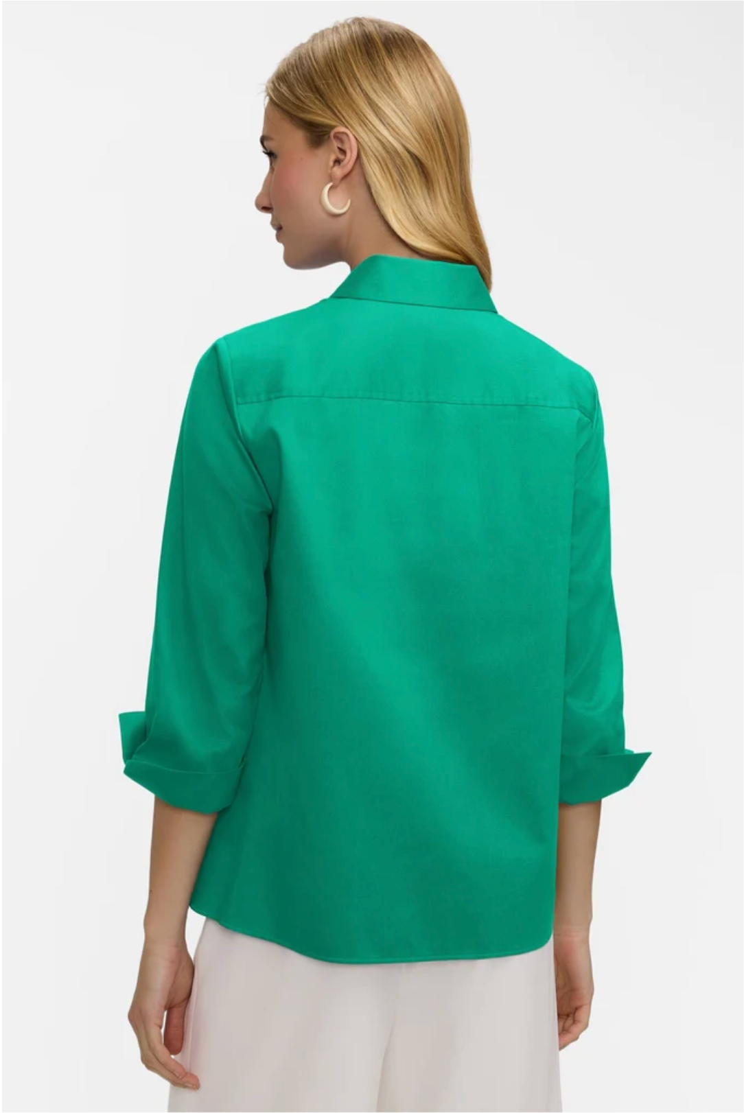 Beatrice Pearl Stretch Matte Sateen 3/4 Sleeve Shirt - Green
