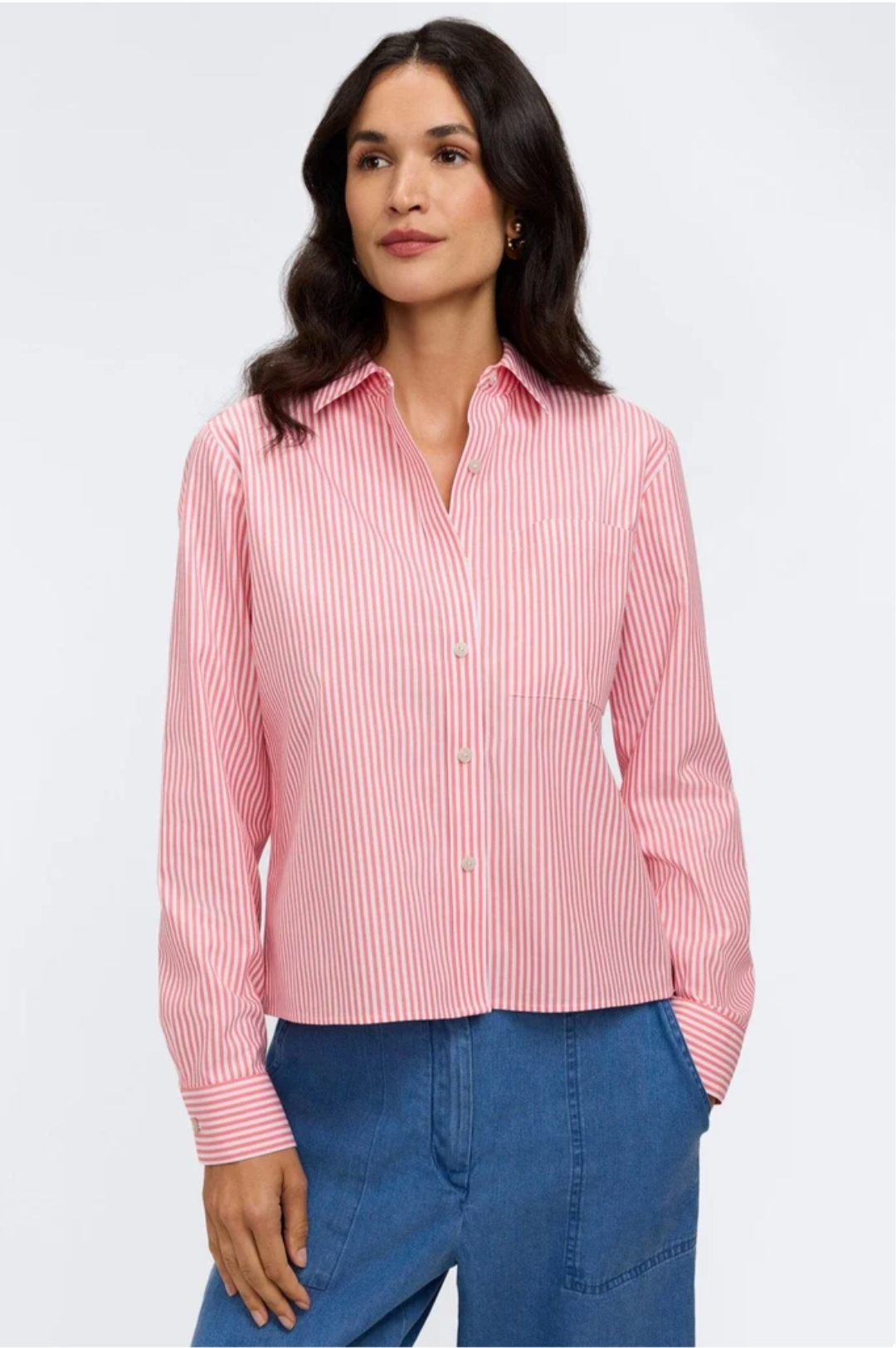 Jodie No Iron Pinpoint Stripe Long Sleeve Short Shirt - Three Colors