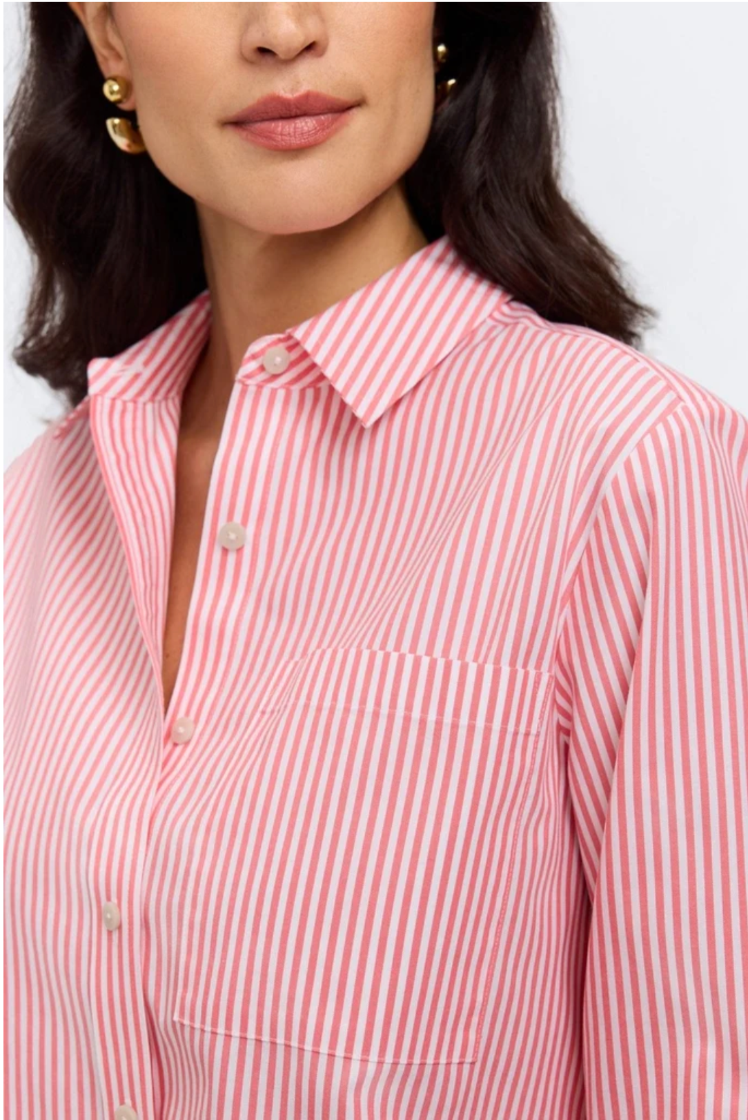 Jodie No Iron Pinpoint Stripe Long Sleeve Short Shirt - Three Colors