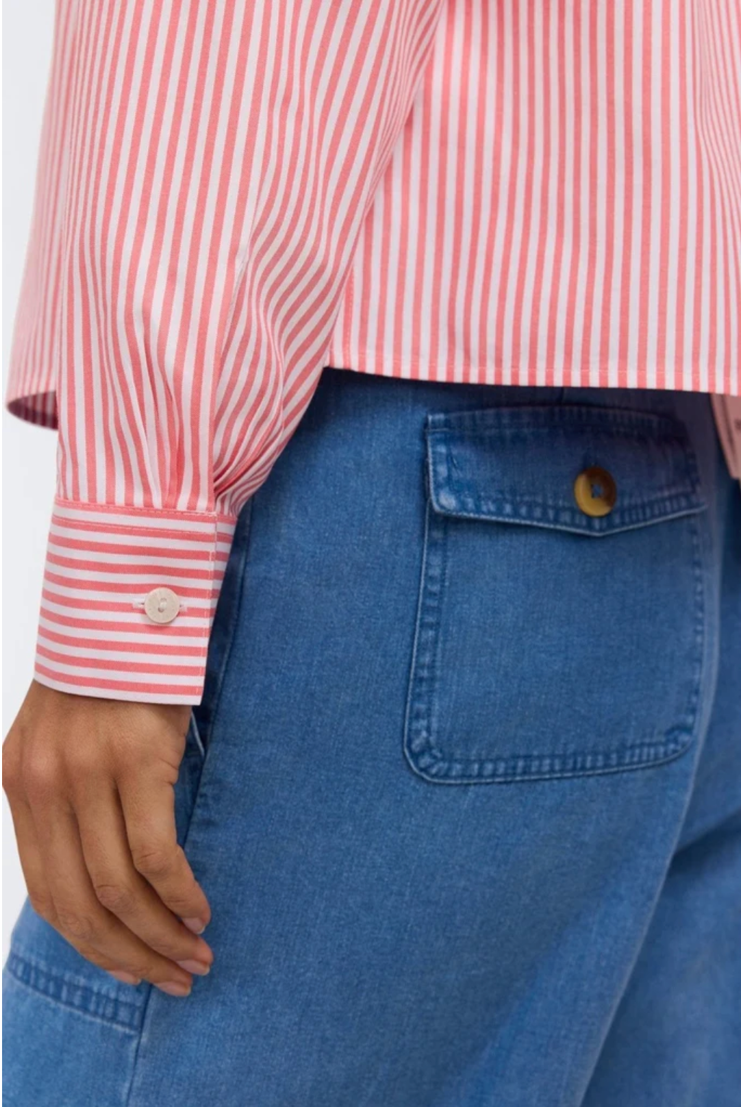 Jodie No Iron Pinpoint Stripe Long Sleeve Short Shirt - Three Colors