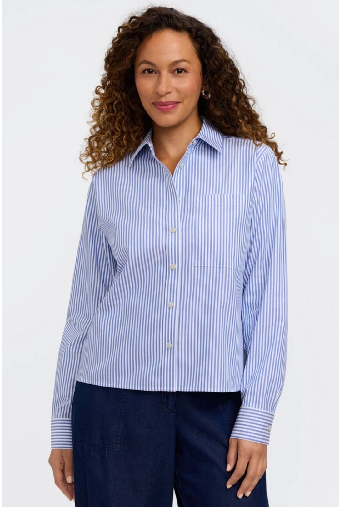 Jodie No Iron Pinpoint Stripe Long Sleeve Short Shirt - Three Colors