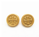 Pair of gold earrings with a cross design on a white background