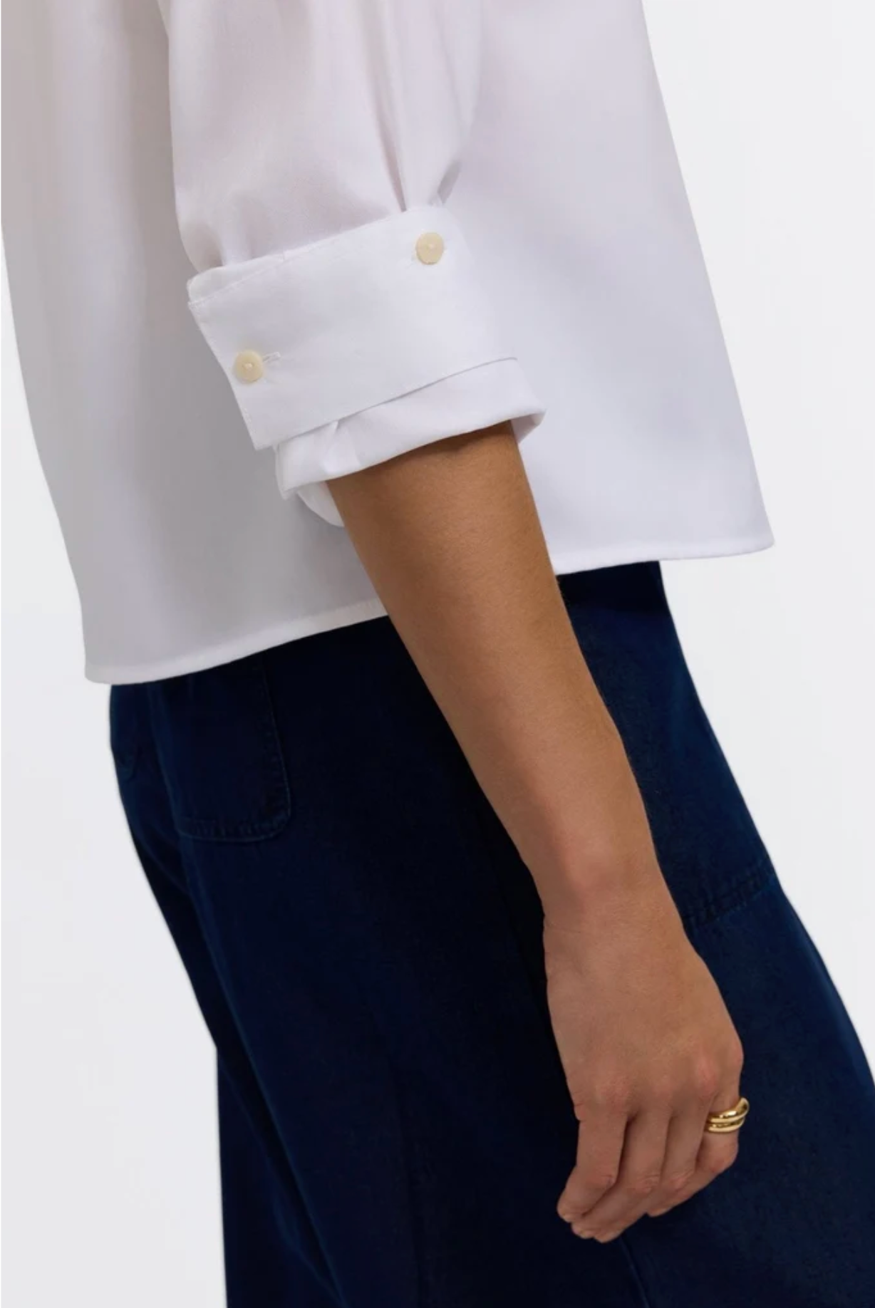 Jodie Roll Tab Sleeve Short Shirt - White