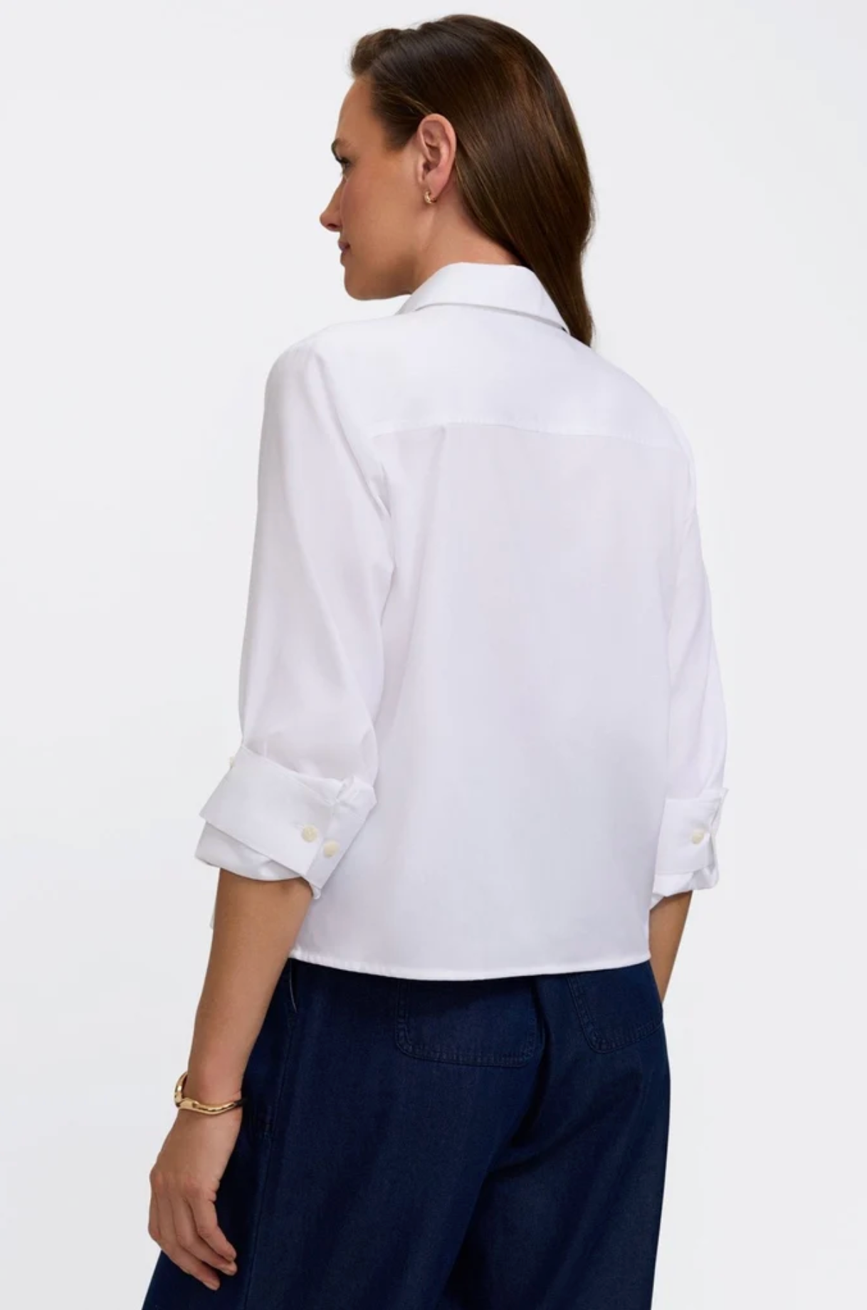 Jodie Roll Tab Sleeve Short Shirt - White