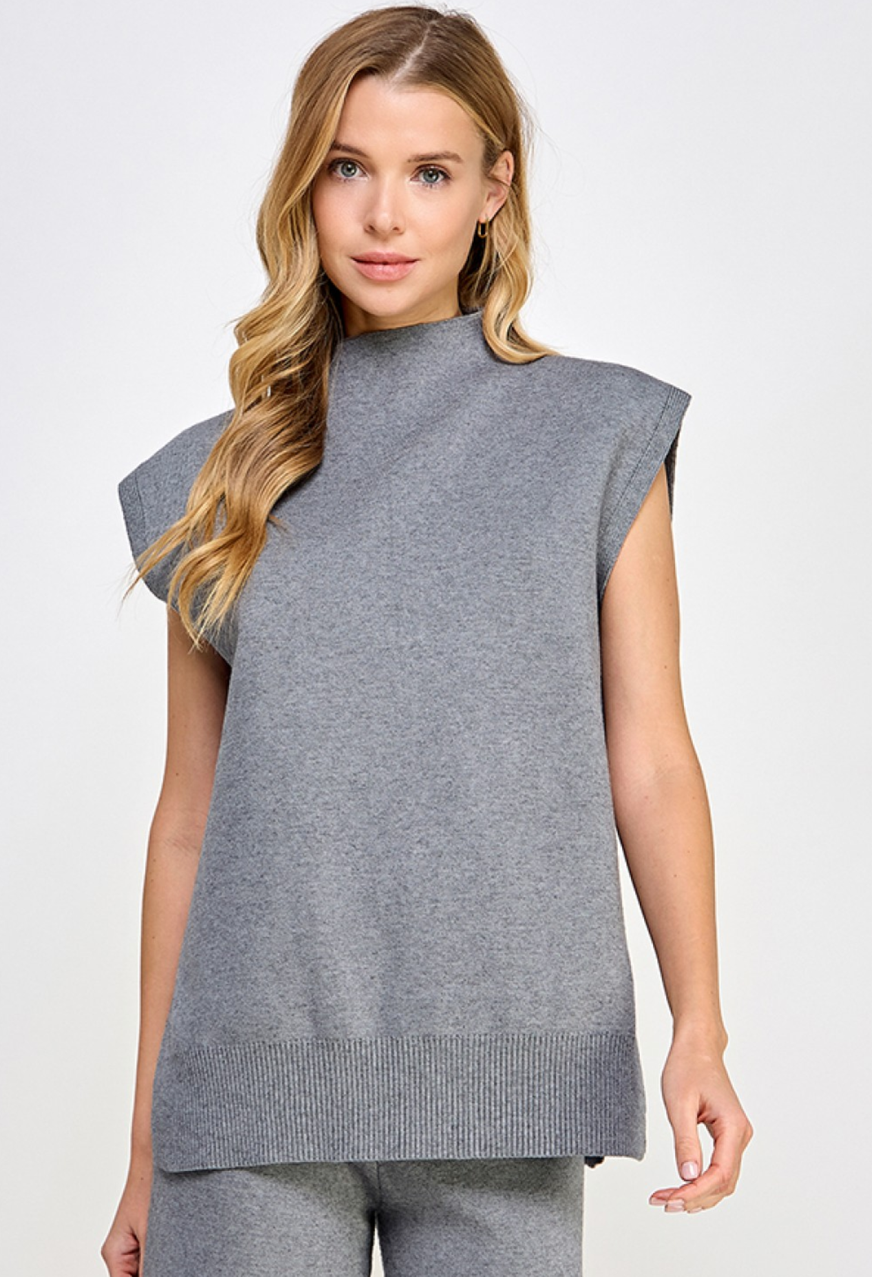 Solid Mock Neck Sweater Top - Gray