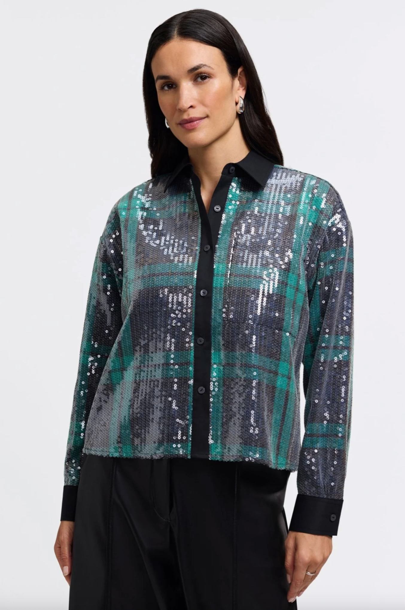 Marina Cavalry Twill Long Sleeve Shirt - Sequined Plaid