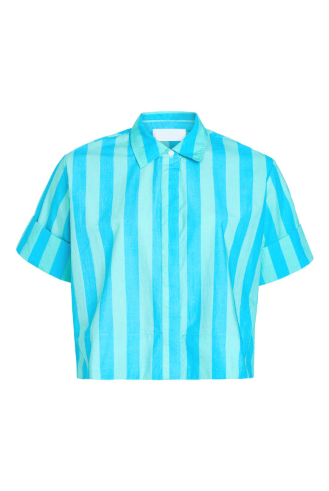 Blue and green striped shirt on a white background