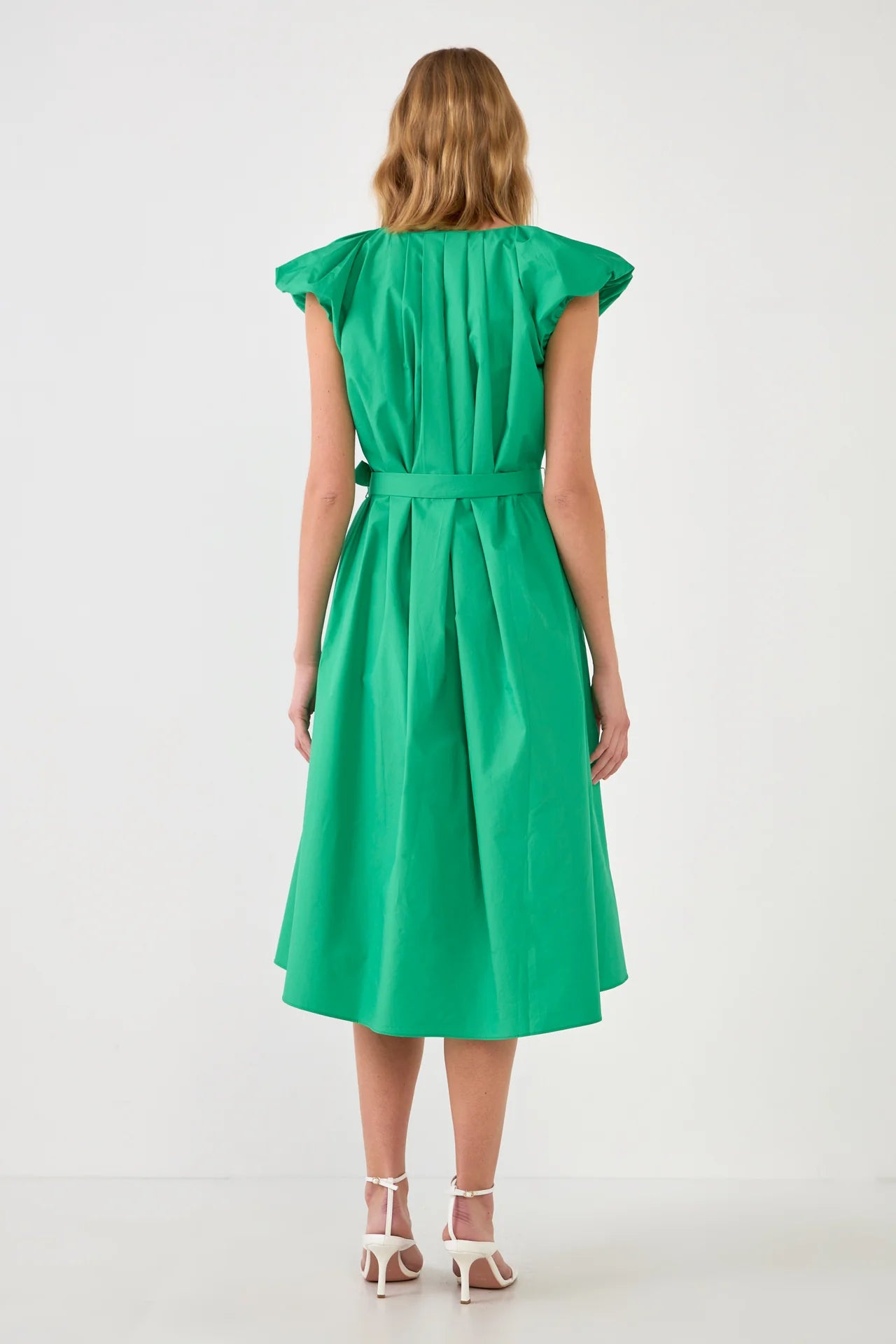 Puff Sleeve Midi Dress- Green