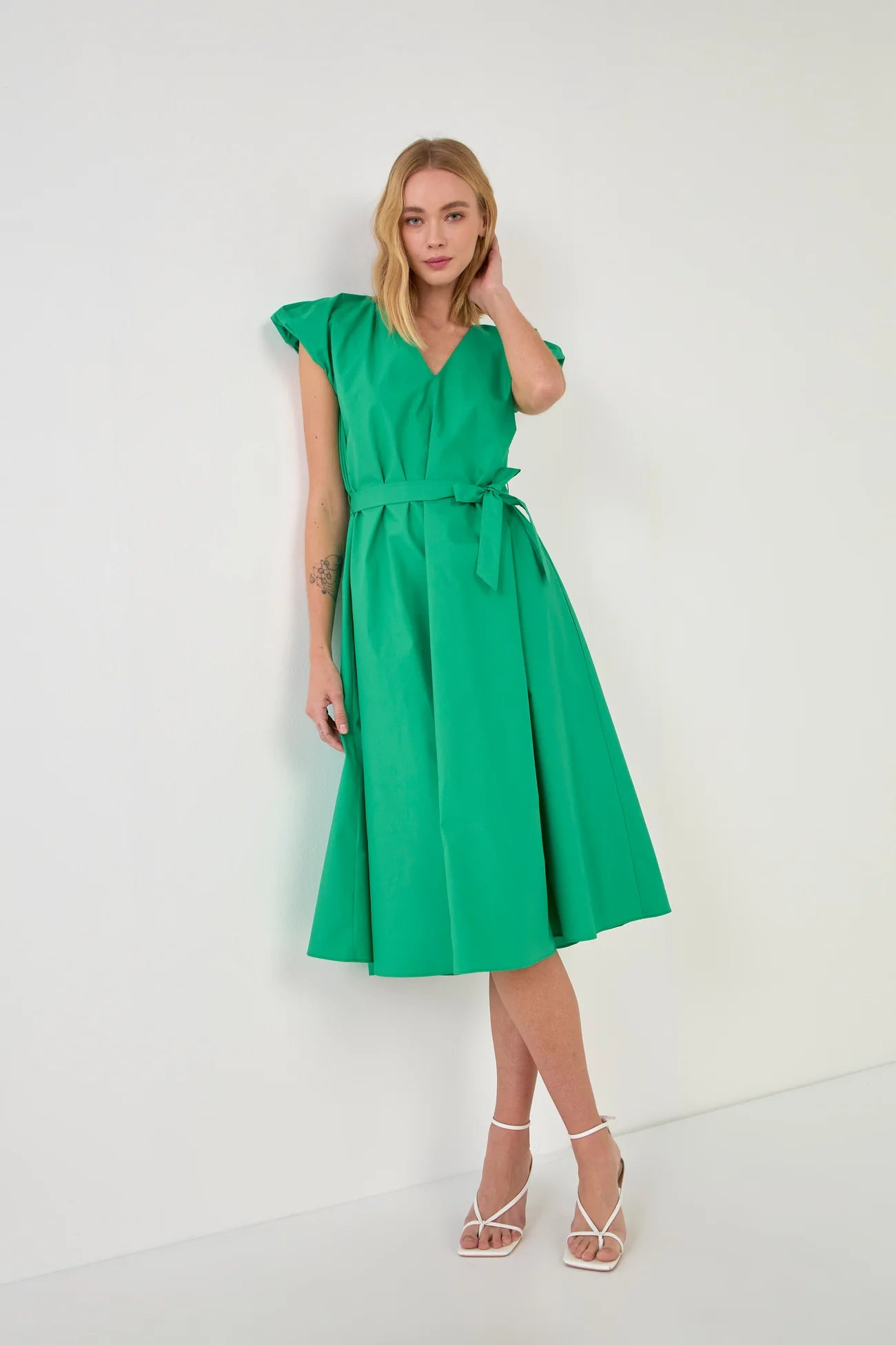 Puff Sleeve Midi Dress- Green – MeMe's & JD Griffin