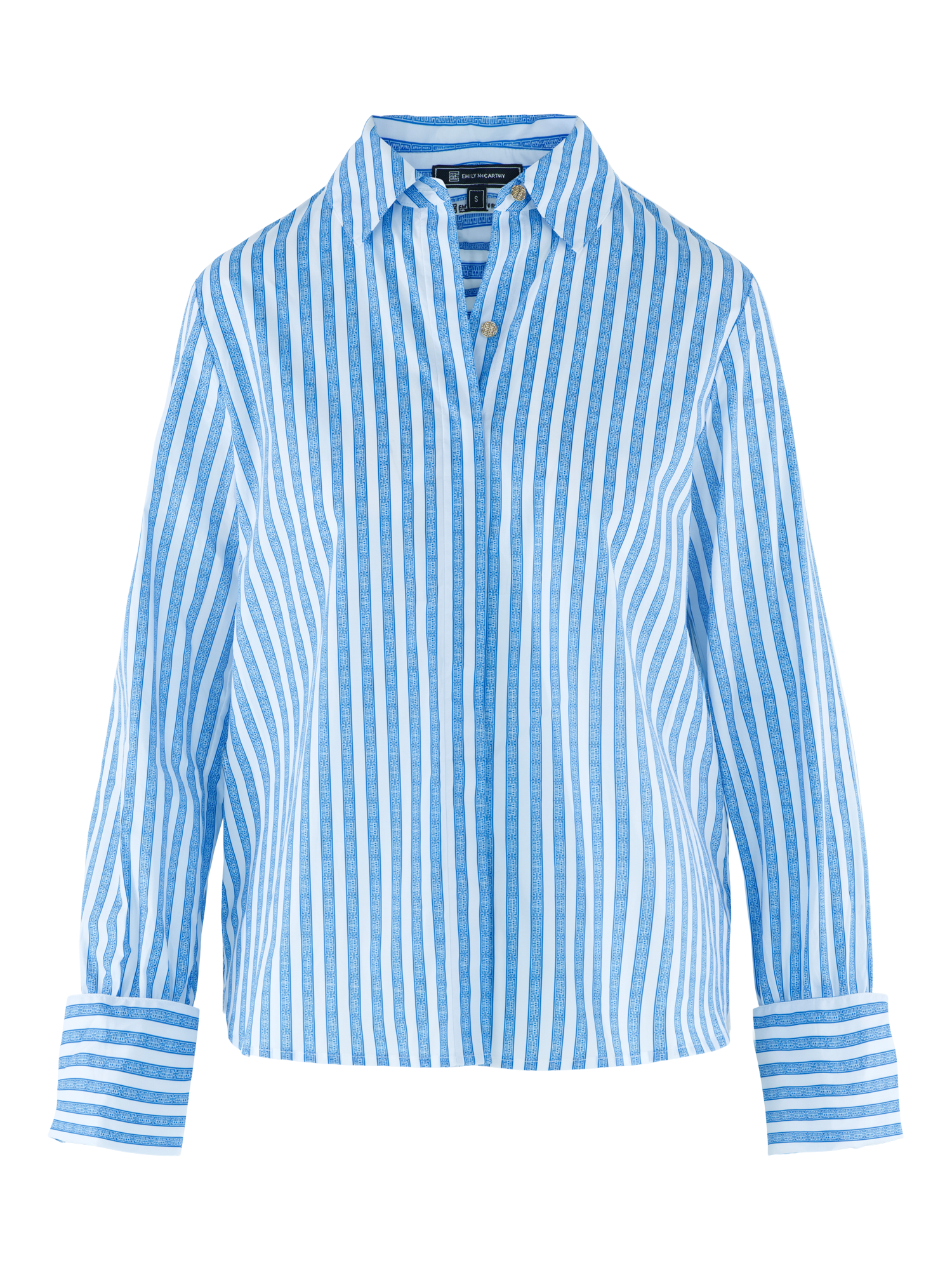 FRENCH BLUE STRIPE COLLAR BUTTON DOWN ON WHITE BACKGROUND