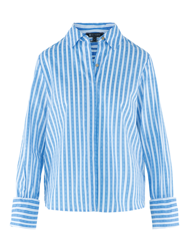 FRENCH BLUE STRIPE COLLAR BUTTON DOWN ON WHITE BACKGROUND