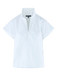 SOLID WHITE V NECK SHORT SLEEVE BLOUSE WITH POPPED COLLAR AND DETAIL ON V NECK