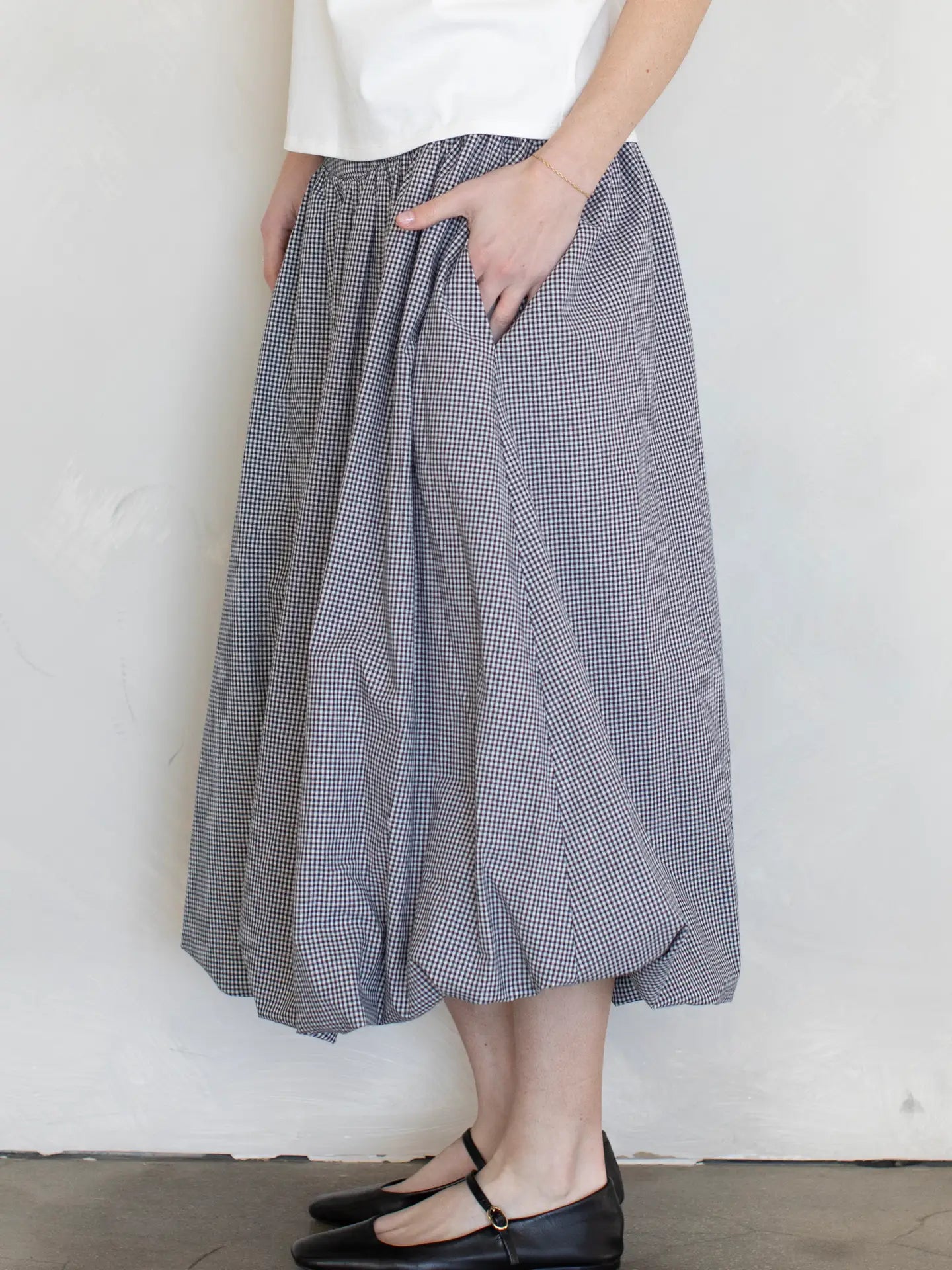 The Grace Gingham Balloon Midi Skirt - Navy