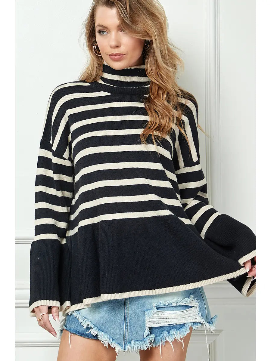 Oversized Striped Sweater - Black