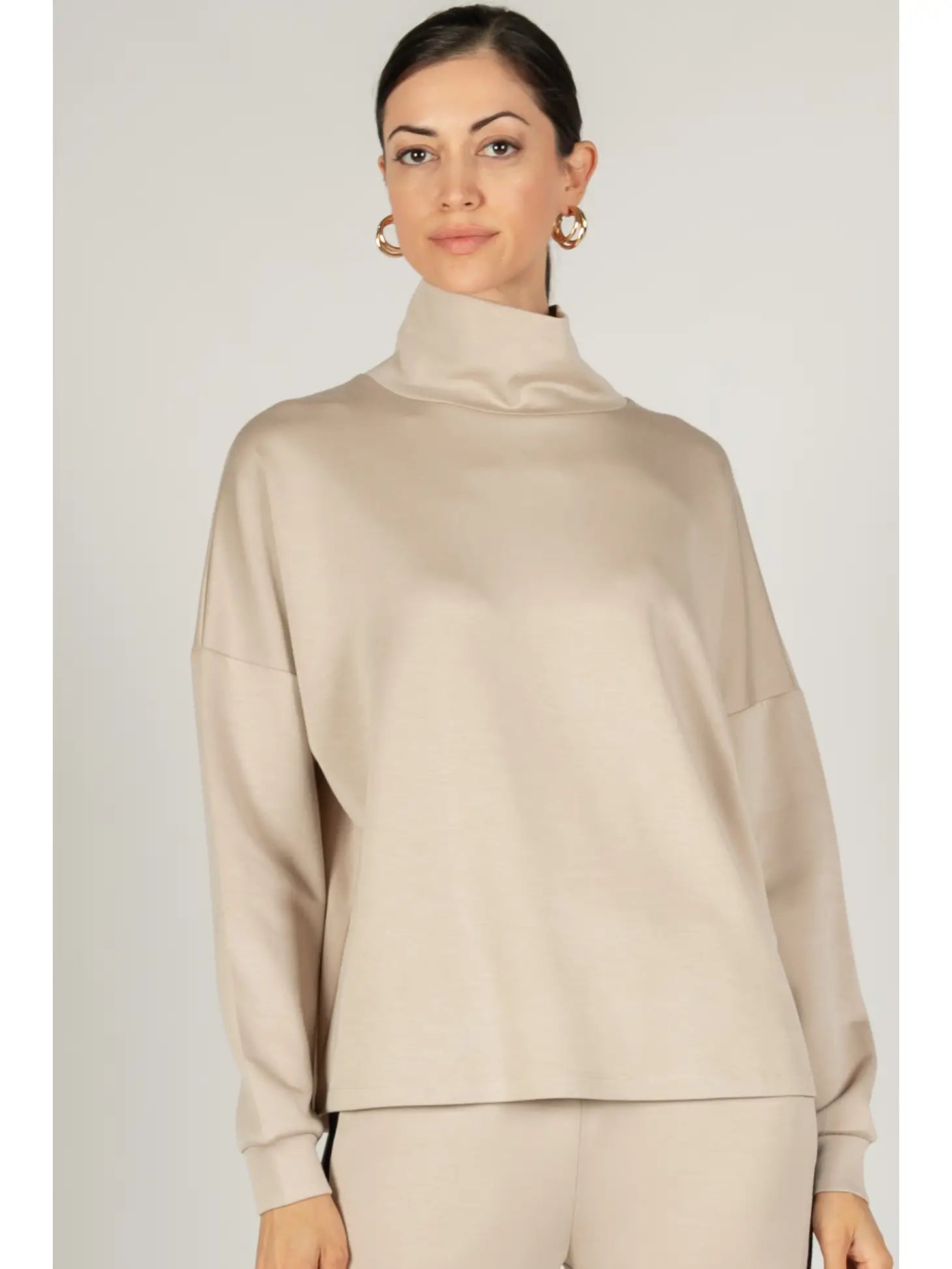 Butter Modal Cowl Neck Long Sleeve Top- Taupe