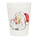 White plastic cup with a Santa Claus design on a white background