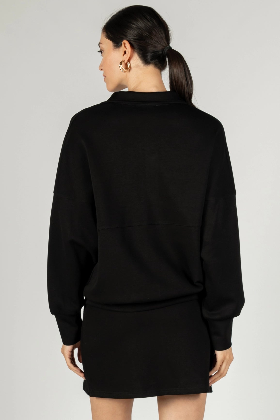 Modal Zip Up Pullover - Black