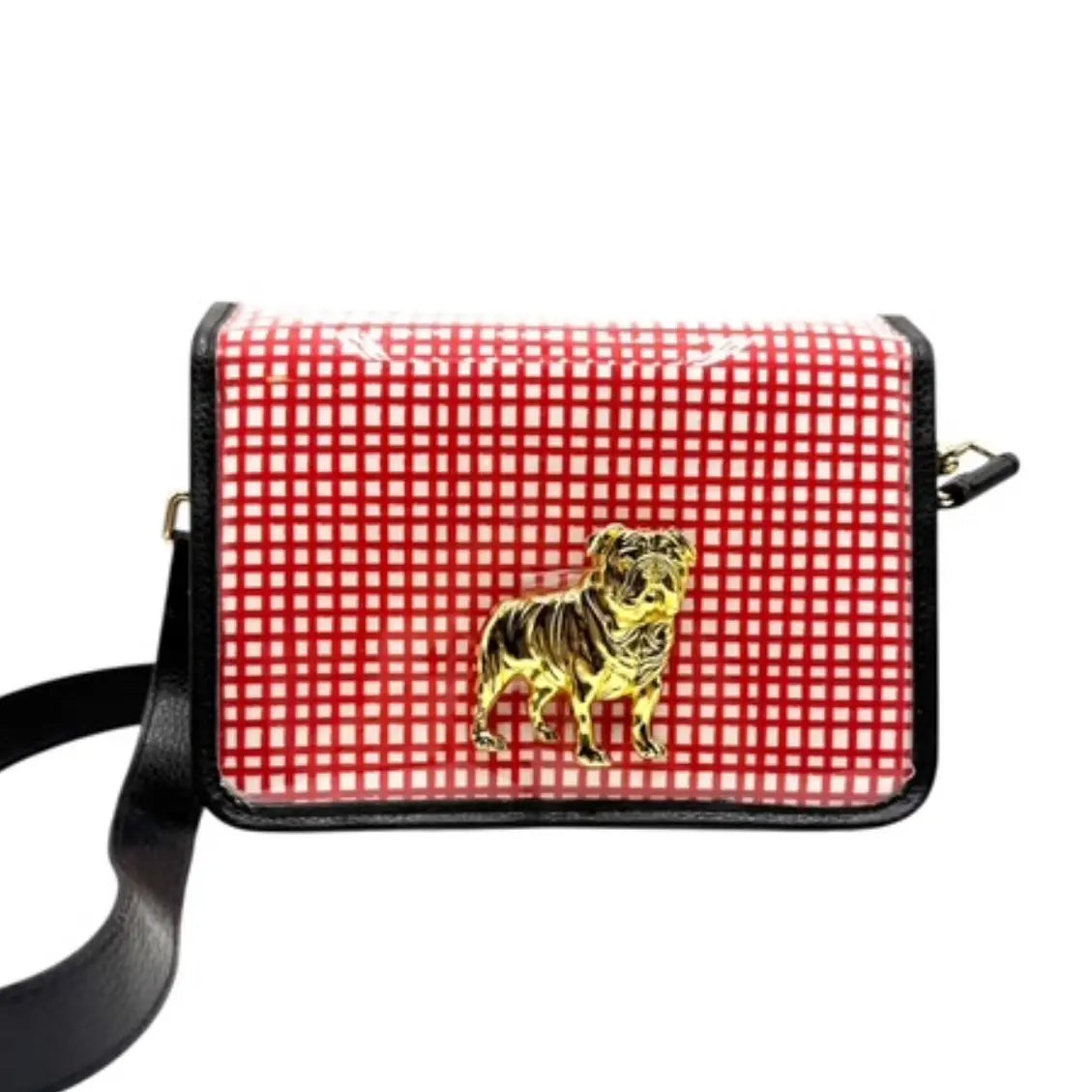 Red/White Gingham Clear Gameday Stadium Bag with Gold Bulldog