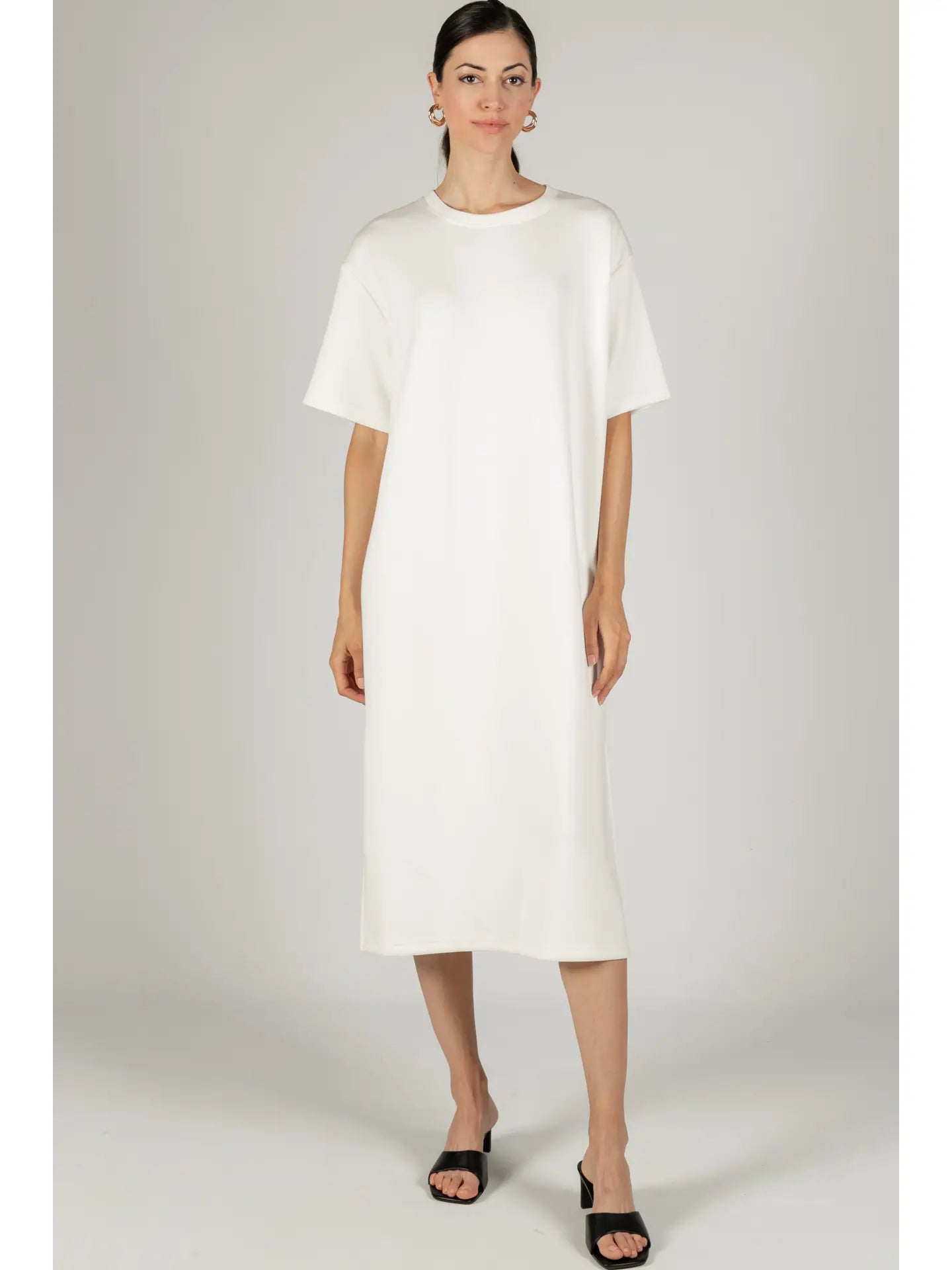 Modal Midi Tee Shirt Dress- White