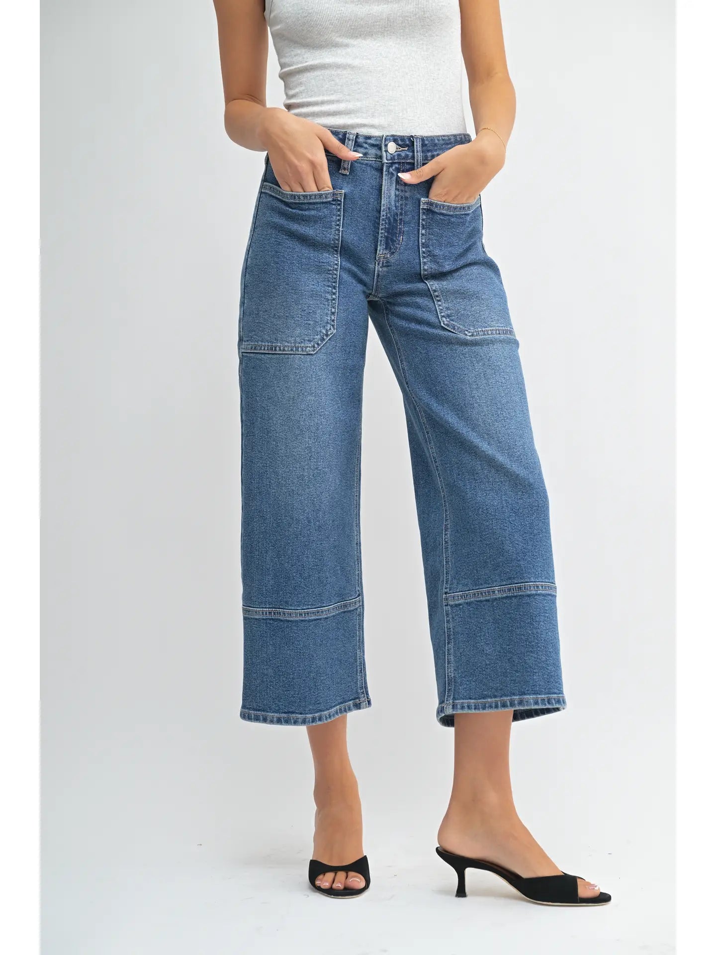 High Rise Cropped Wide Leg - Medium Denim