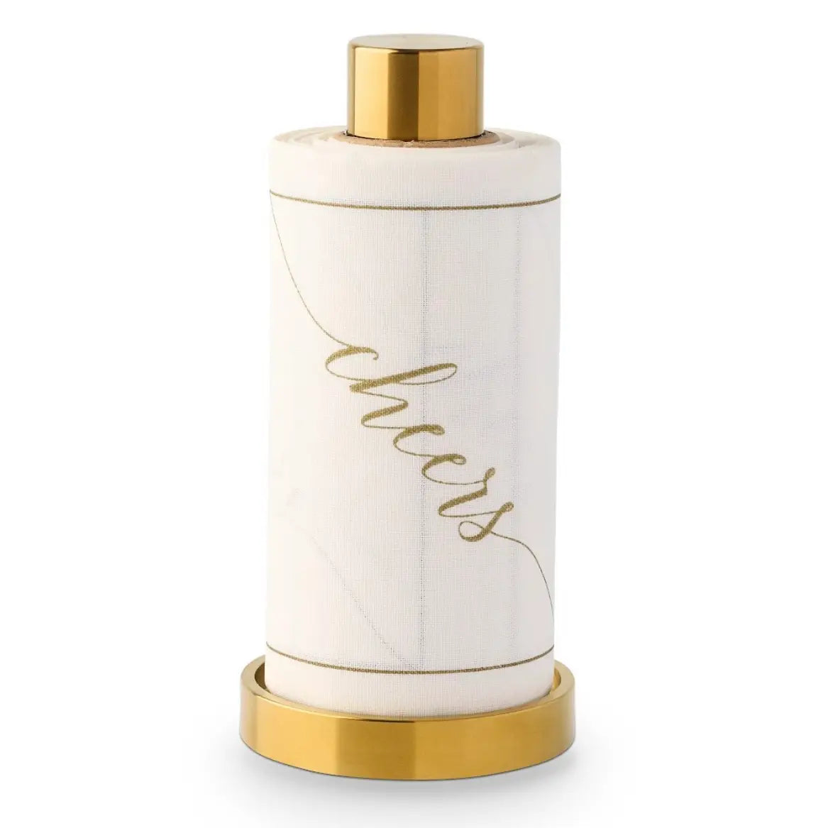 Golden Salute "Cheers" Cocktail Napkin Roll- White W/ Gold