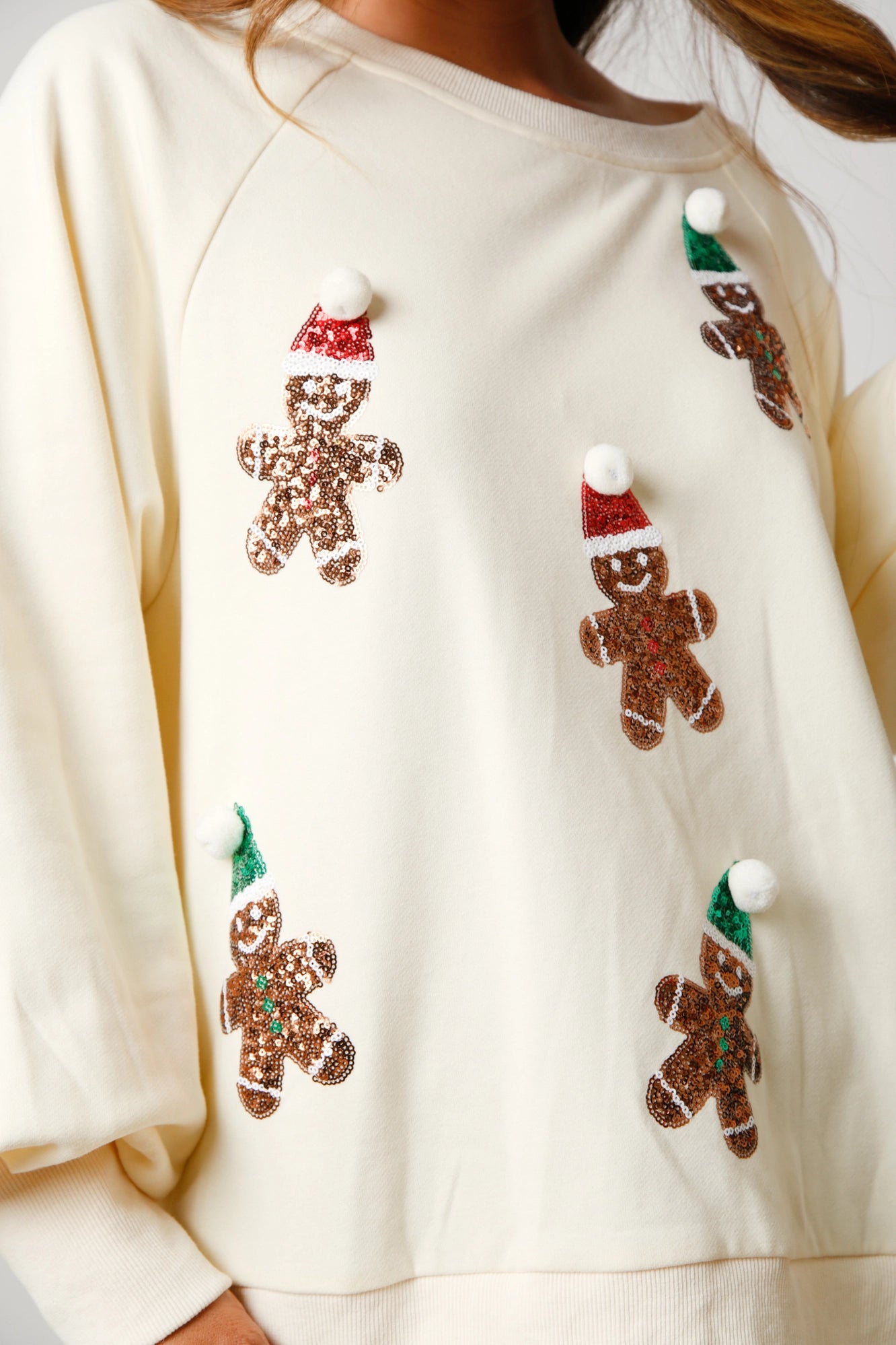 Christmas Ginger Bread Man Sweatshirt - Cream