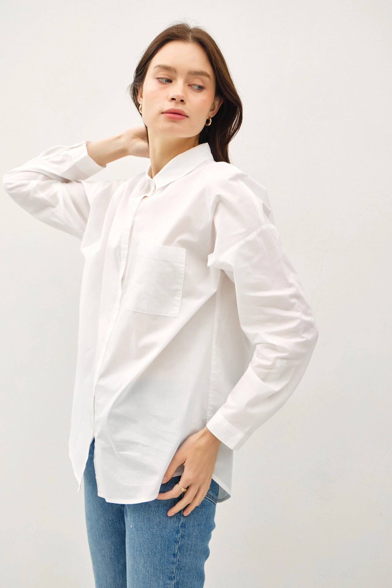 Oversized Basic Cotton Shirt - White