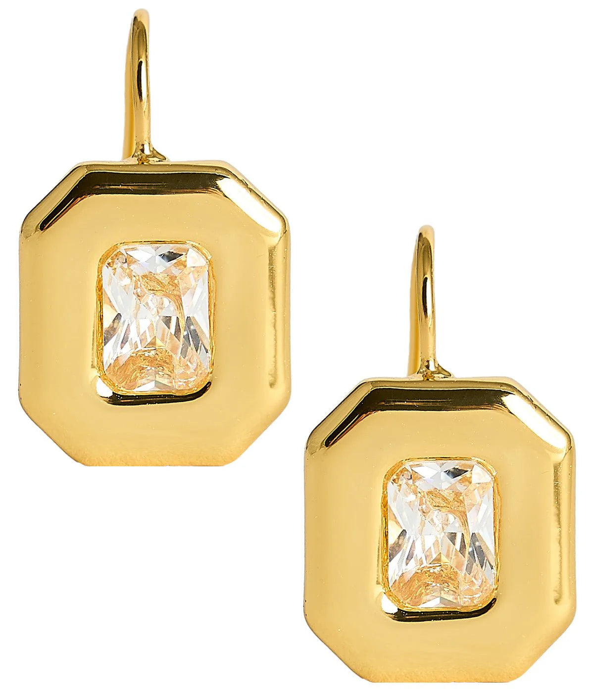 Hook Back Bezel Earrings - Gold