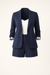 Navy blue blazer and shorts set on a white background