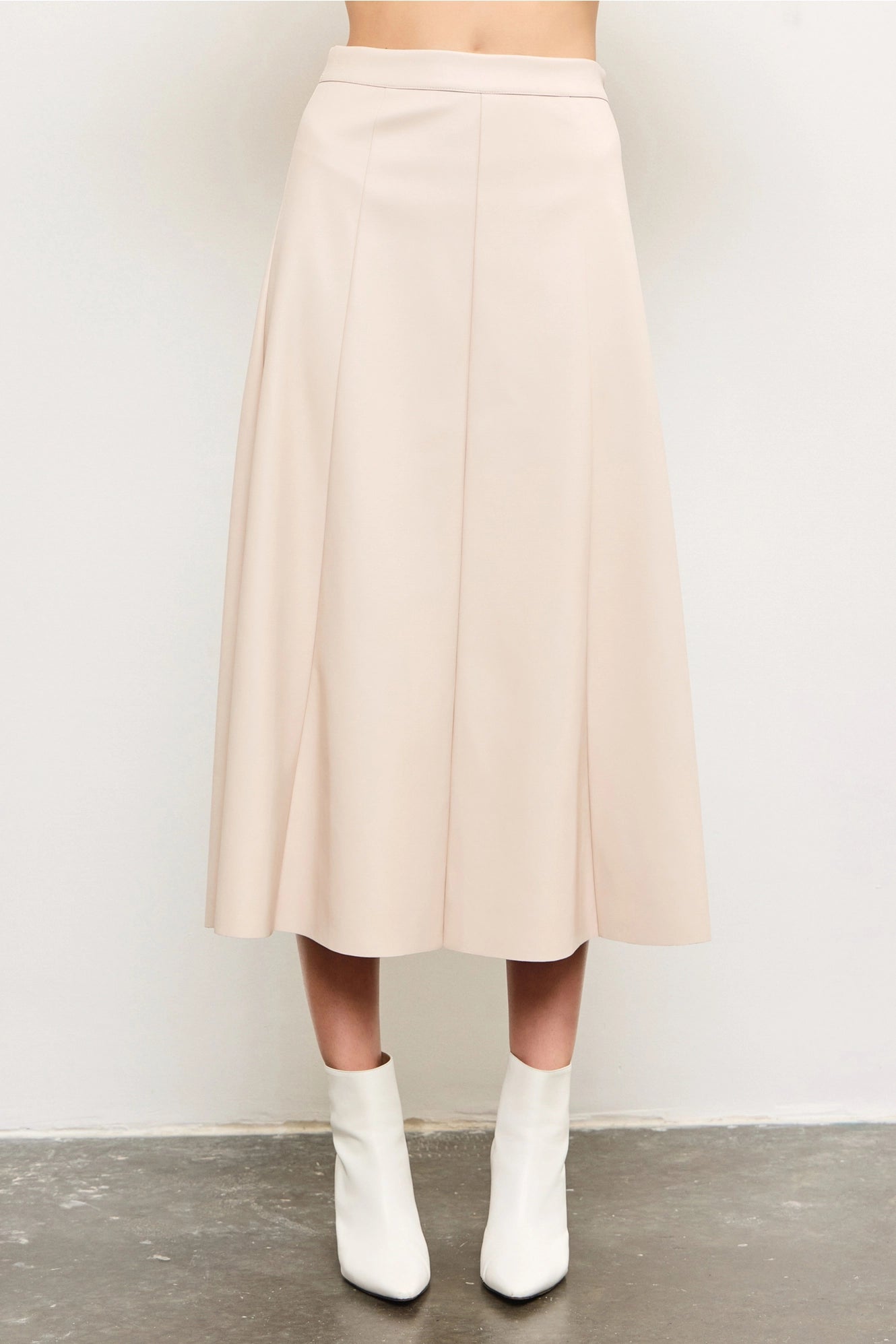 A-Line Leather Long Skirt - Cream