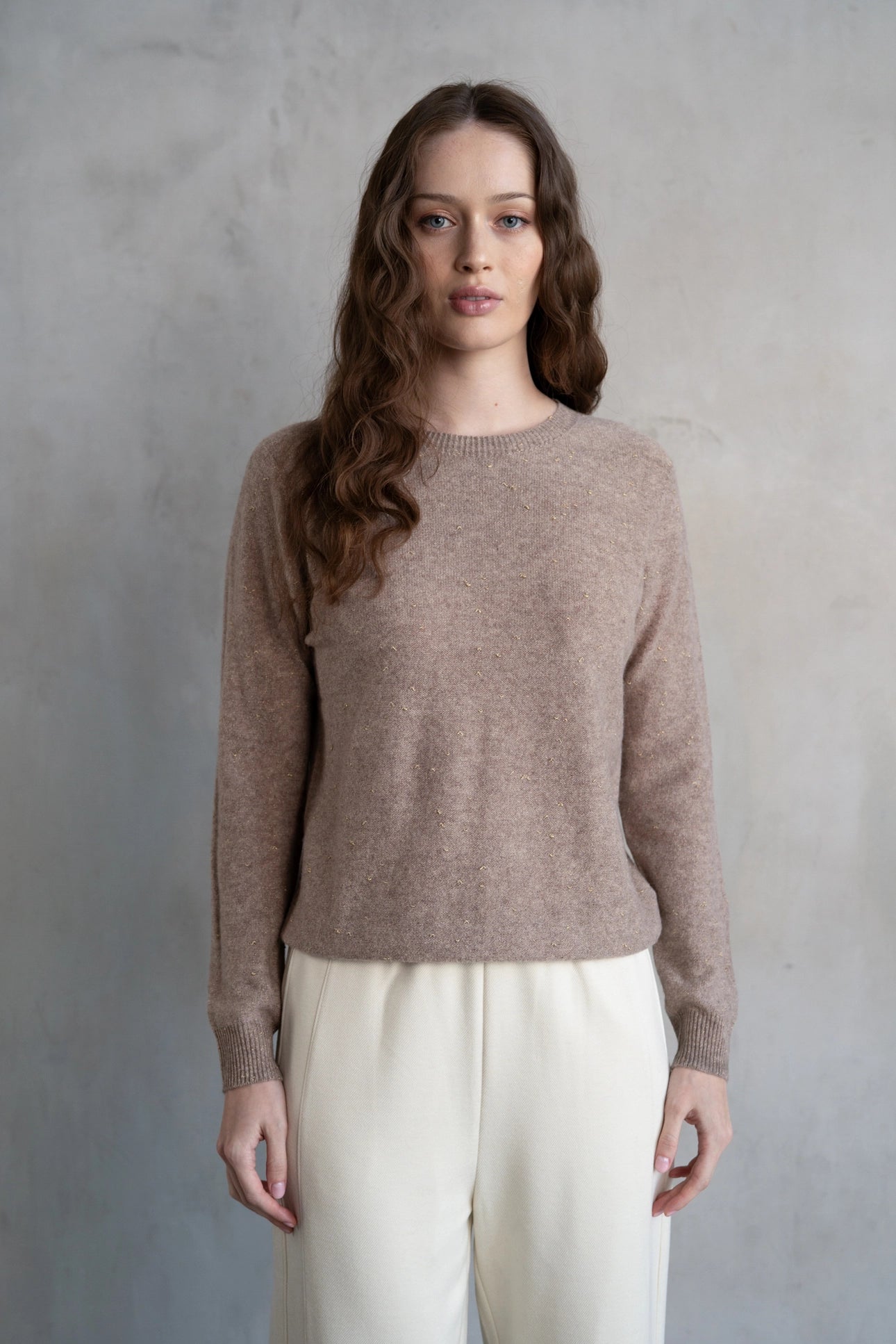 Sparkled Crew Neck Sweater - Chocolate