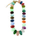 multicolor chunky beaded necklace with gold clasp on white background